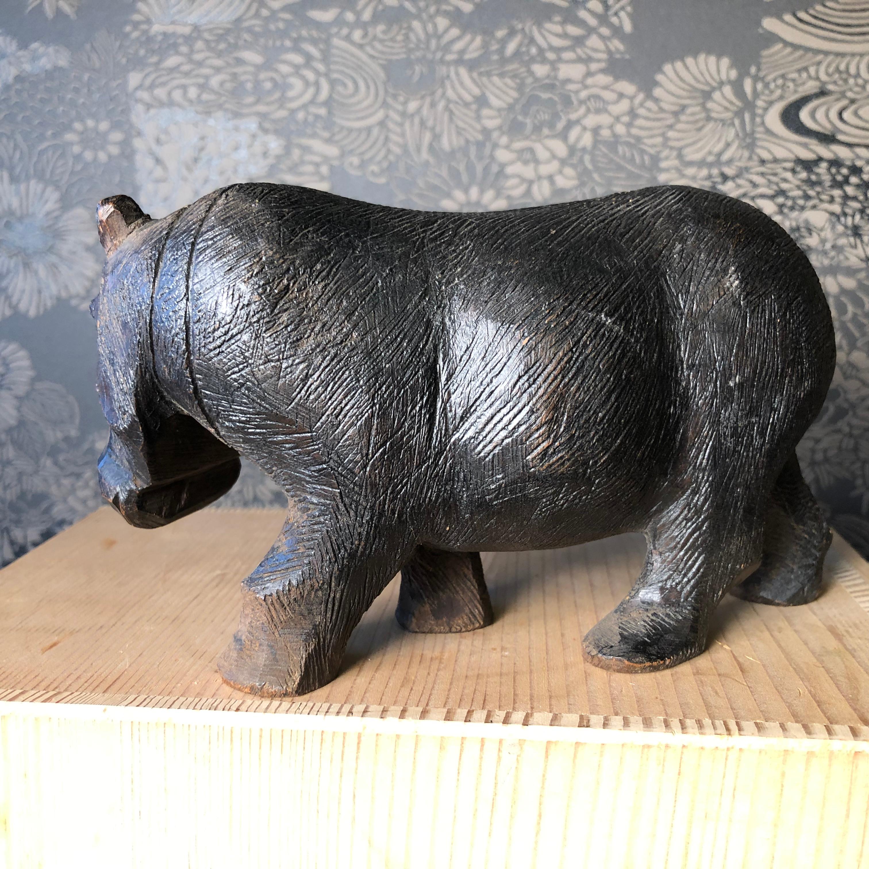 Hand-Carved Japanese Old & Unusual Hippopotamus Hand Carved Wooden Gem, Ainu People