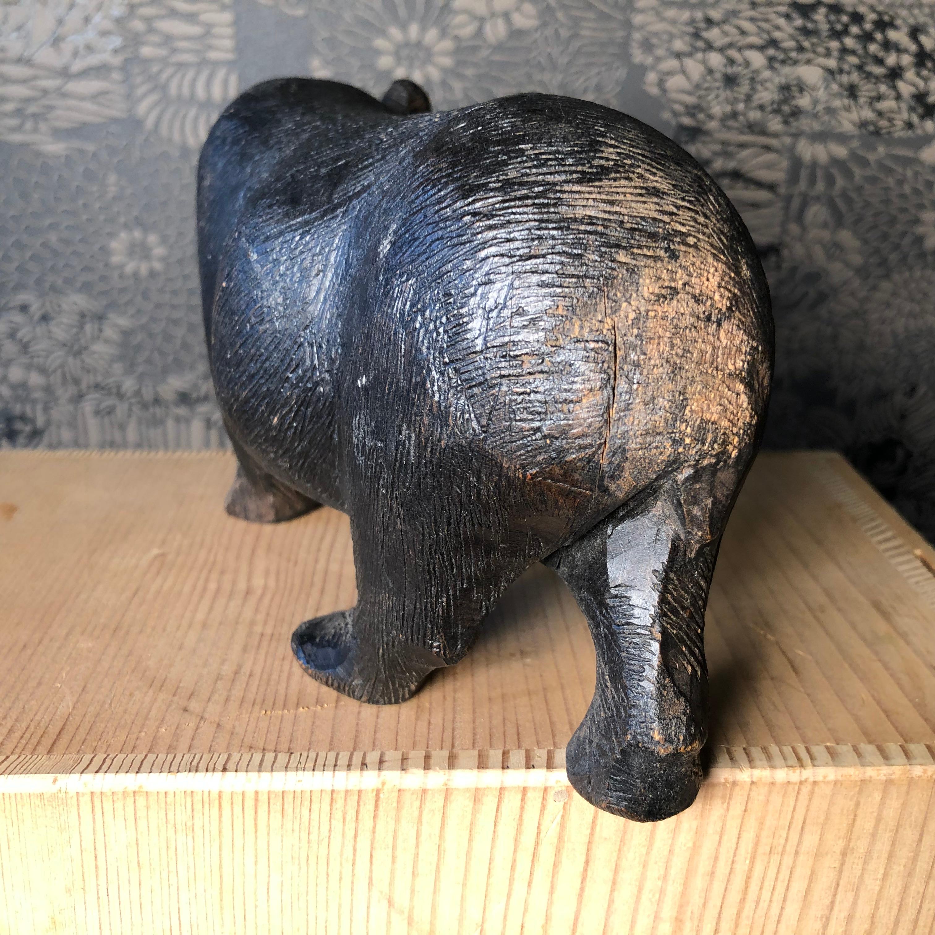 Japanese Old & Unusual Hippopotamus Hand Carved Wooden Gem, Ainu People In Good Condition In South Burlington, VT