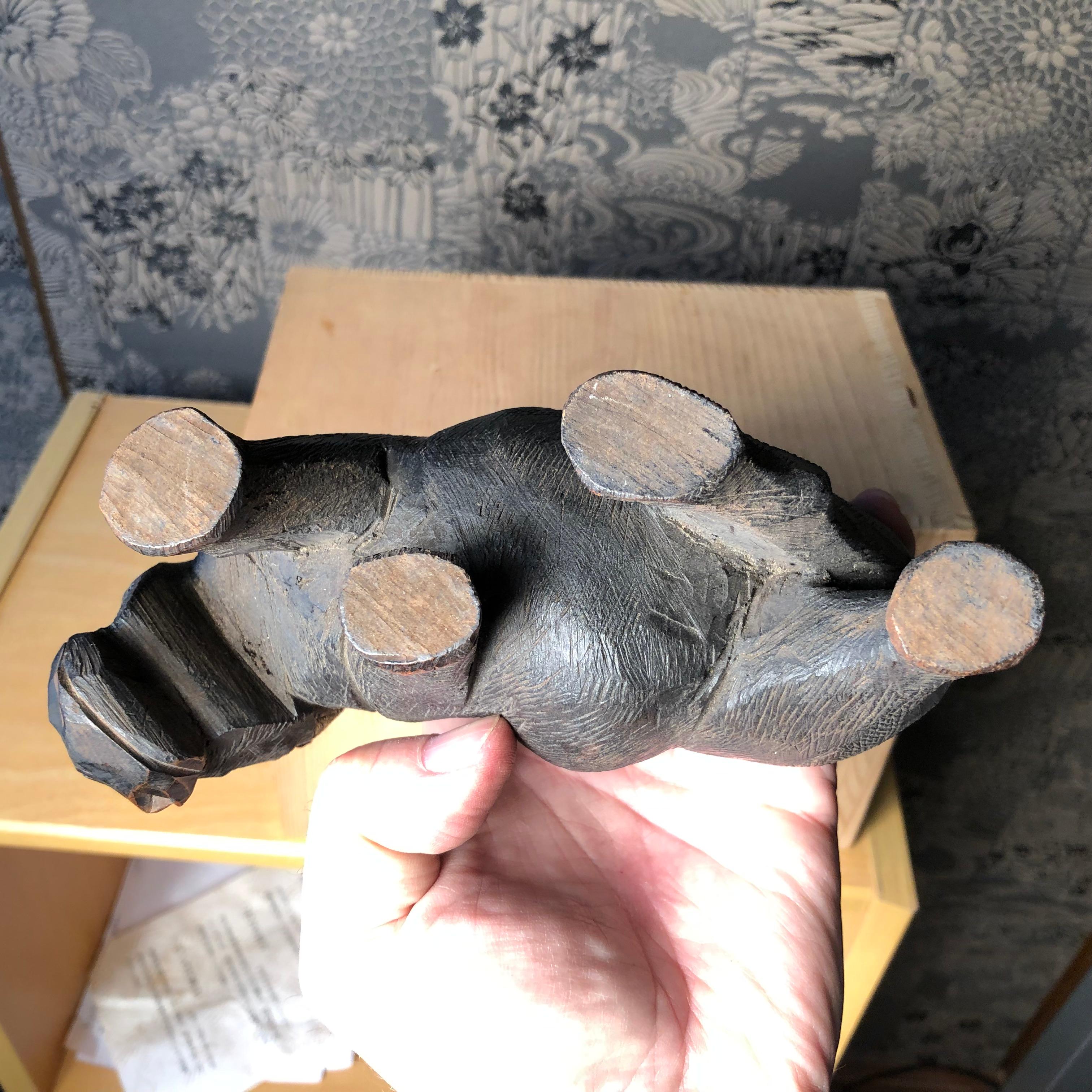 20th Century Japanese Old & Unusual Hippopotamus Hand Carved Wooden Gem, Ainu People