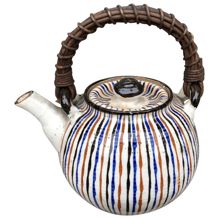 Japanese Old Vibrant Colors Striped Tea Vessel, Finely Crafted For Sale