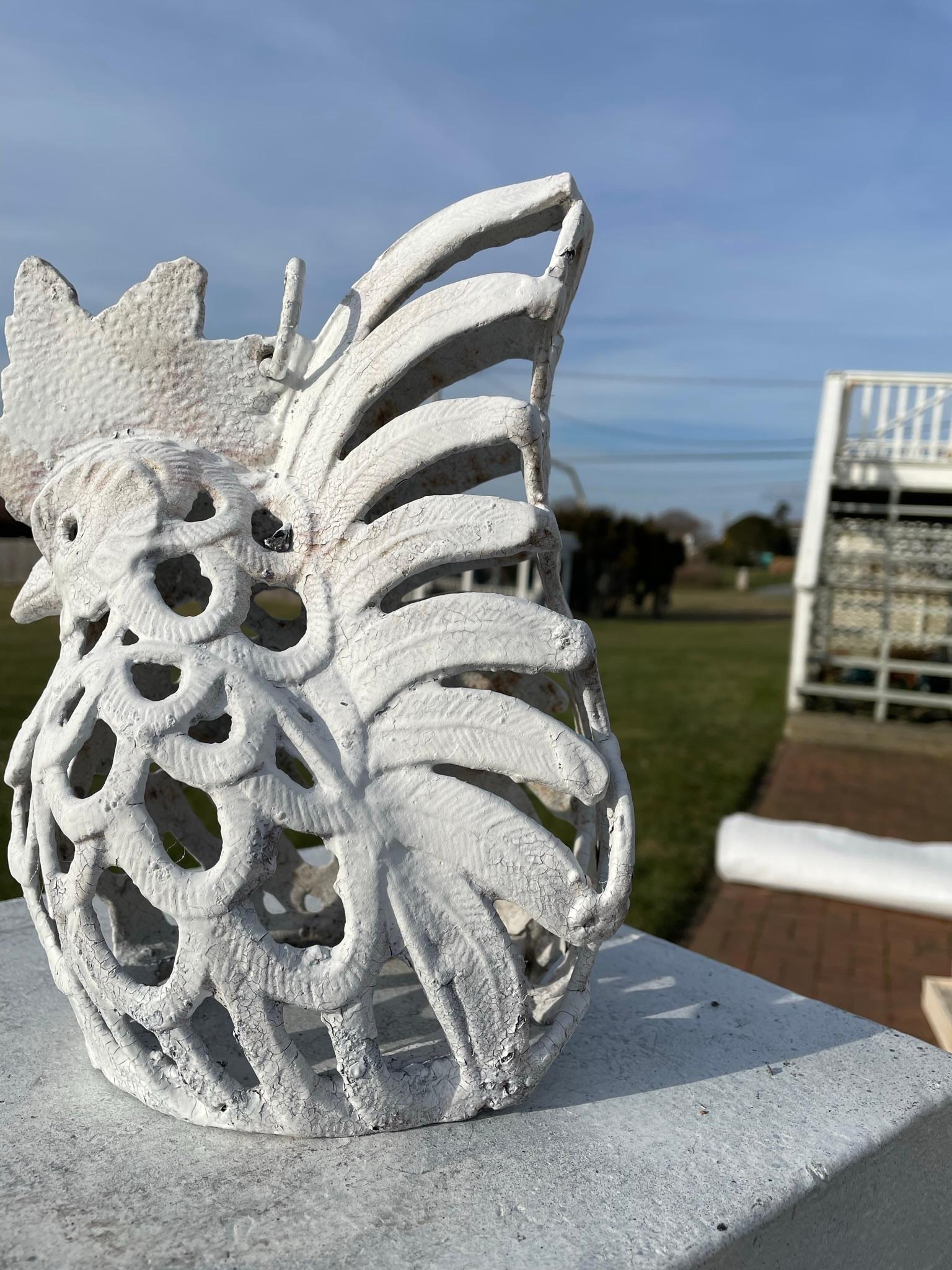 Japanese Old Great White Rooster Garden Lantern Plus Antique Chain 5