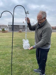 Japanese Old Great White Rooster Garden Lantern Plus Antique Chain