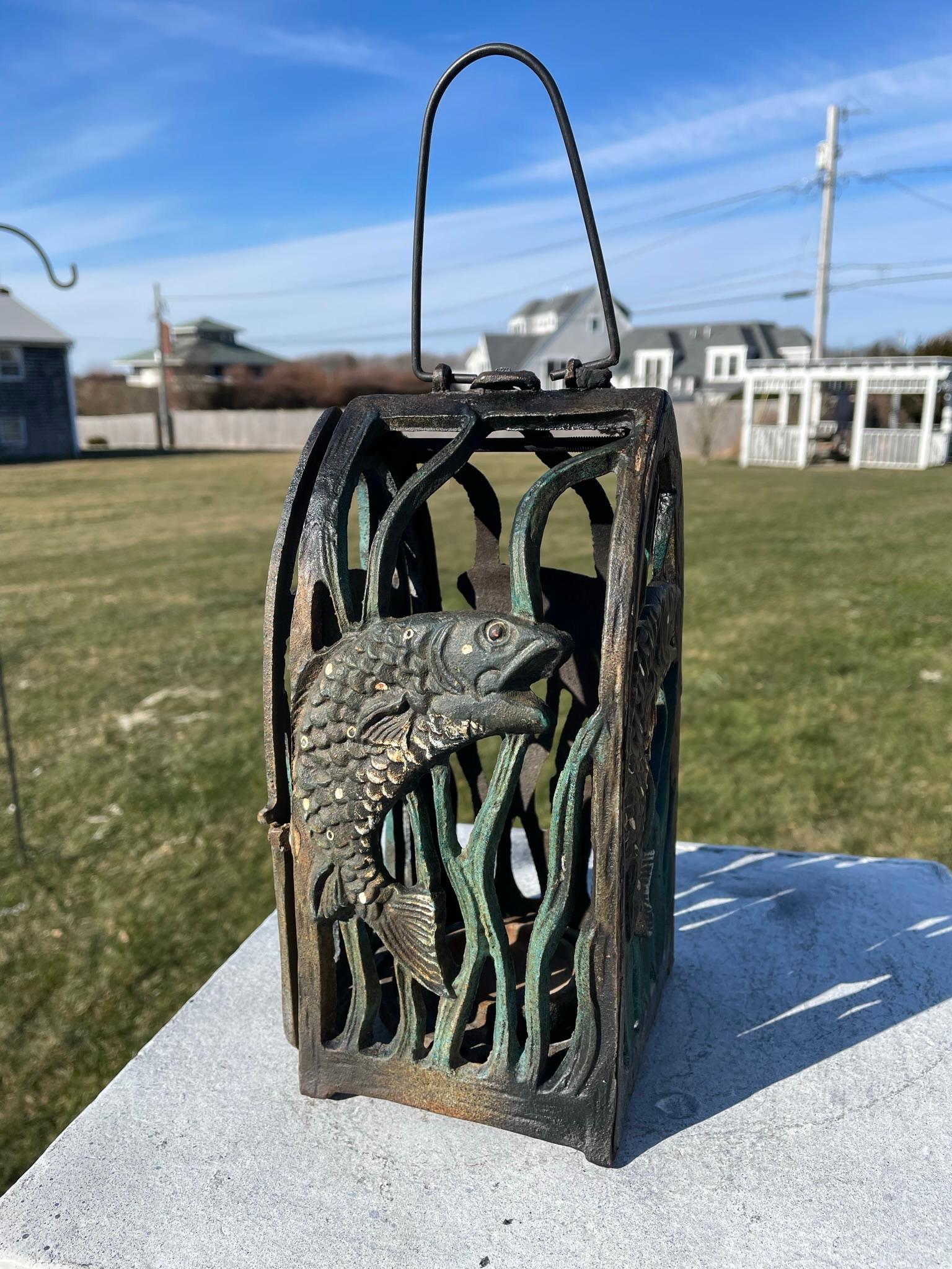 Japanese Old Vintage Jumping Speckled Trout Fish Lighting Lantern For Sale 7