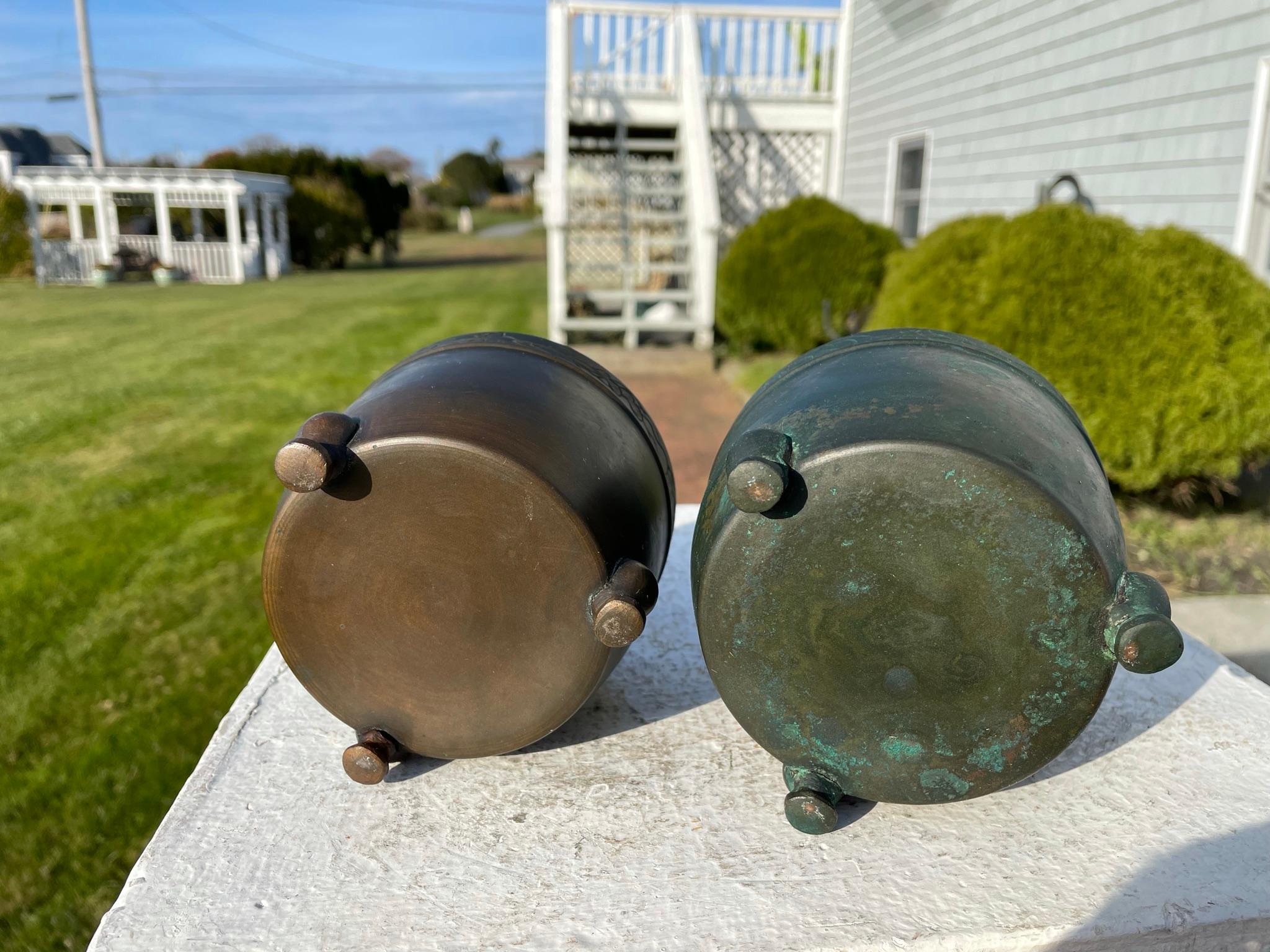 Japanese Old Vintage Pair Bronze Cache Pots 4
