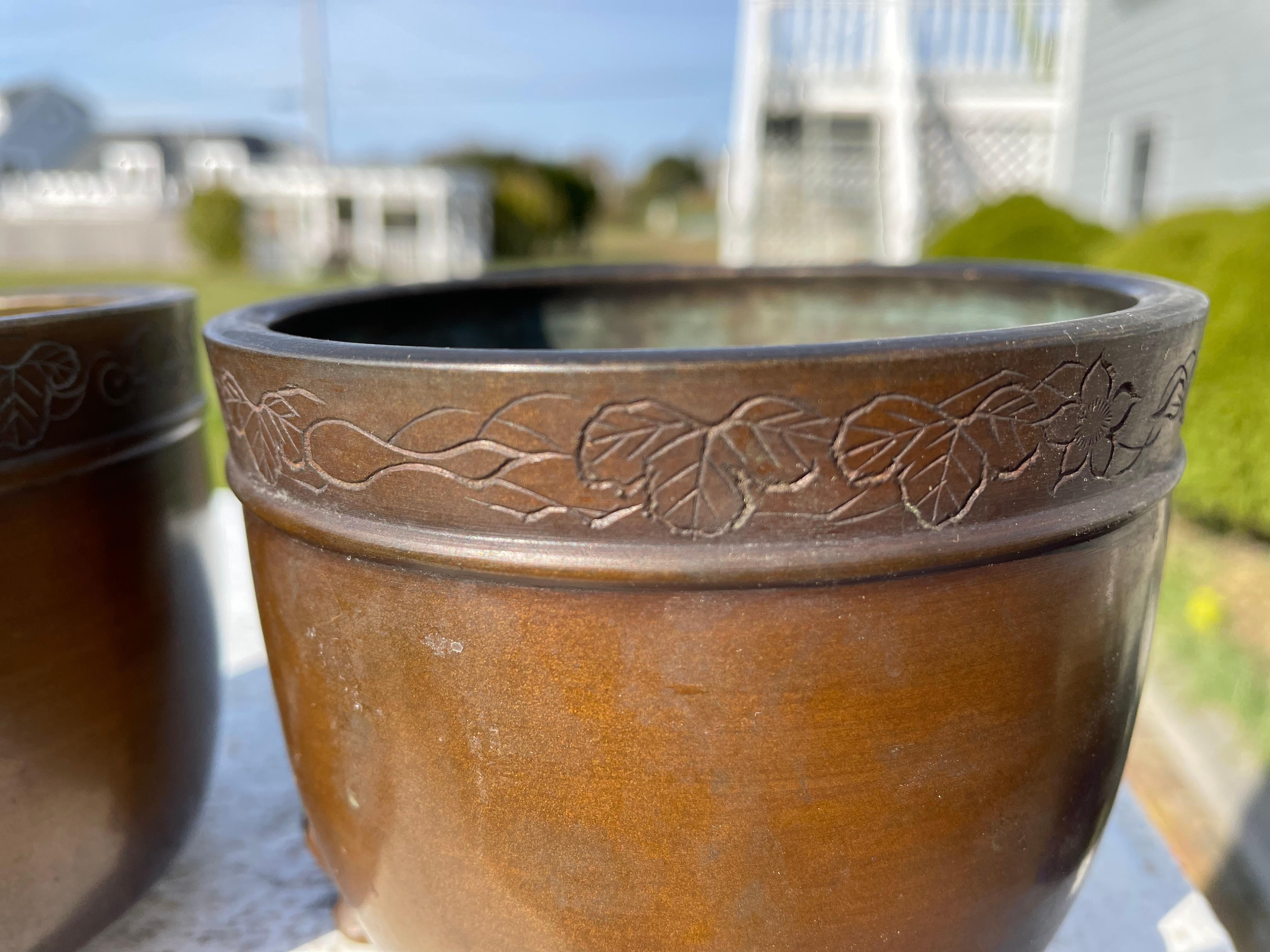 20th Century Japanese Old Vintage Pair Bronze Cache Pots