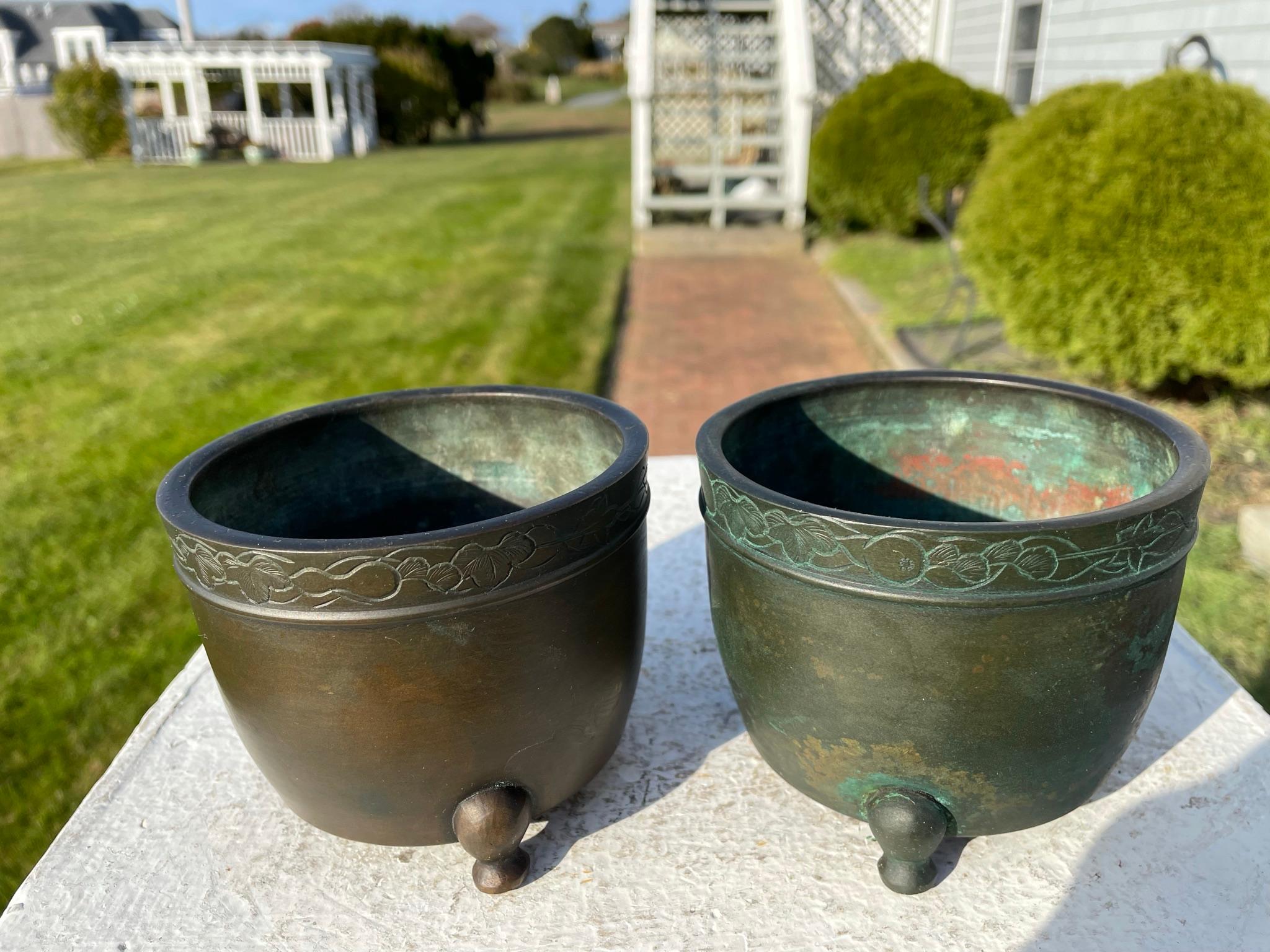 Japanese Old Vintage Pair Bronze Cache Pots 2