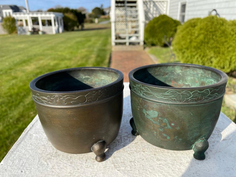 Japanese Old Vintage Pair Bronze Cache Pots For Sale 3