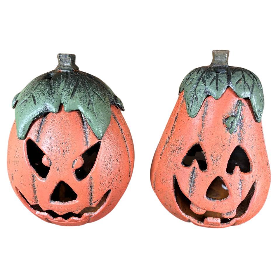 Pareja de farolillos japoneses antiguos de época "Jack-O-Lantern
