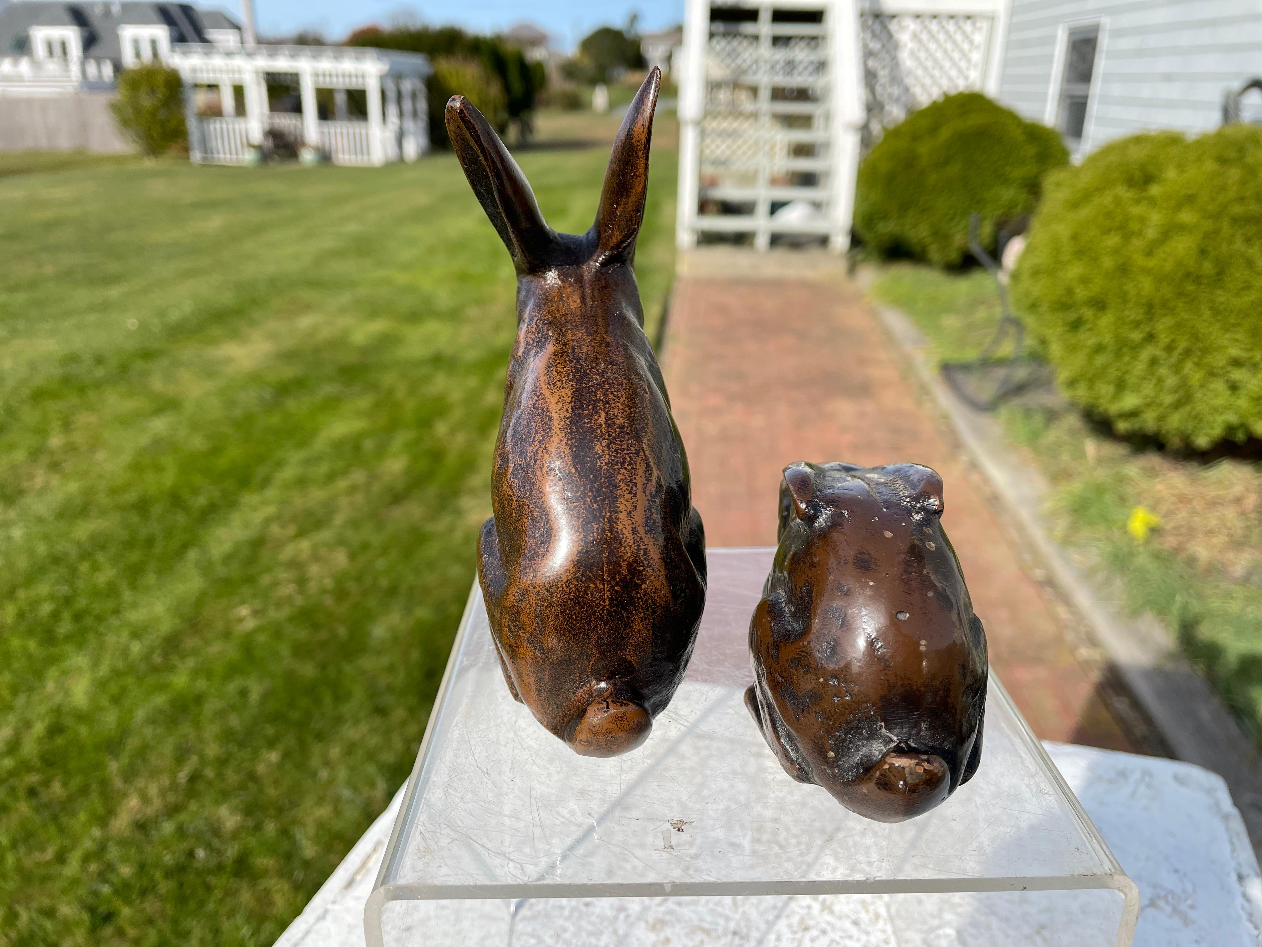Japanese Old Vintage Pair Mahogany  Rabbits For Sale 4