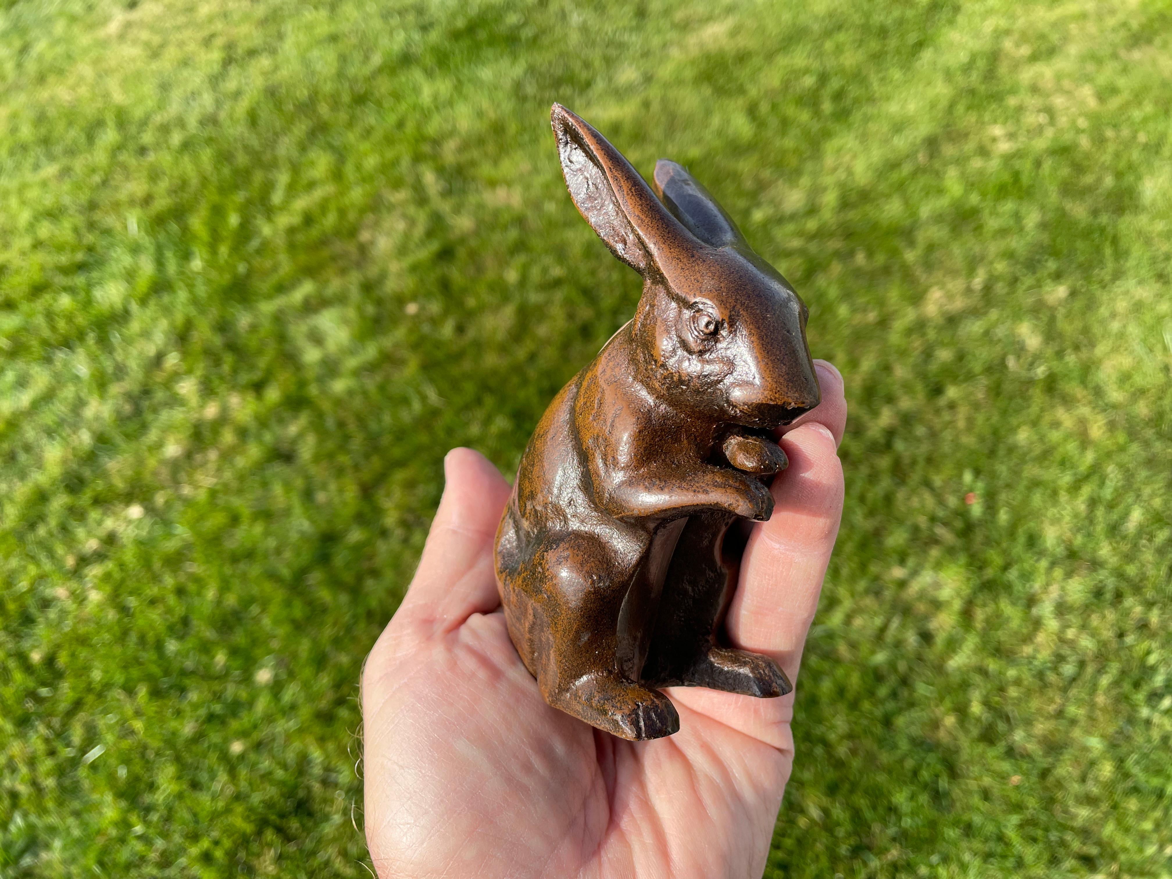 Japanese Old Vintage Pair Mahogany  Rabbits For Sale 6