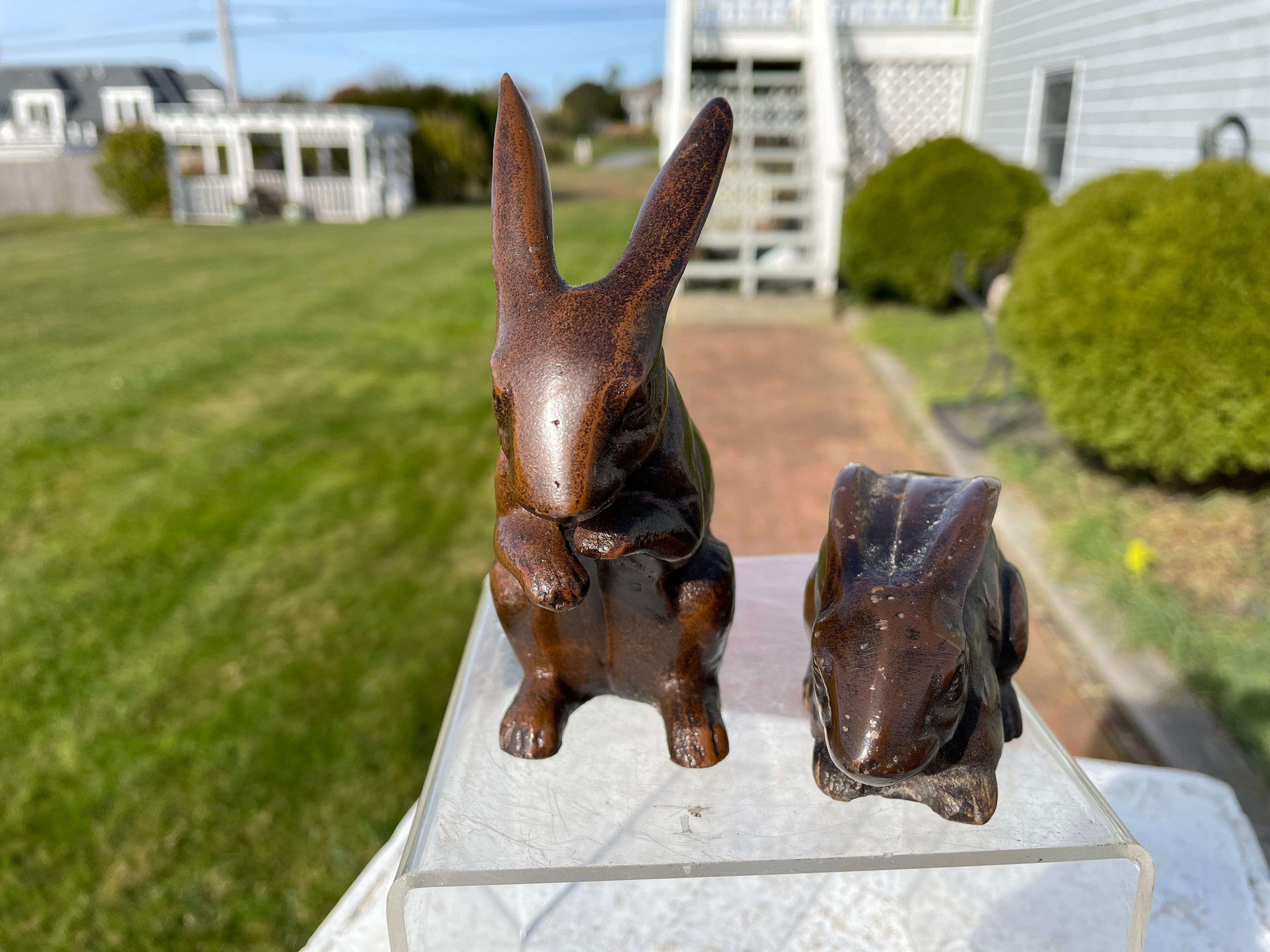 Japanese Old Vintage Pair Mahogany  Rabbits For Sale 8