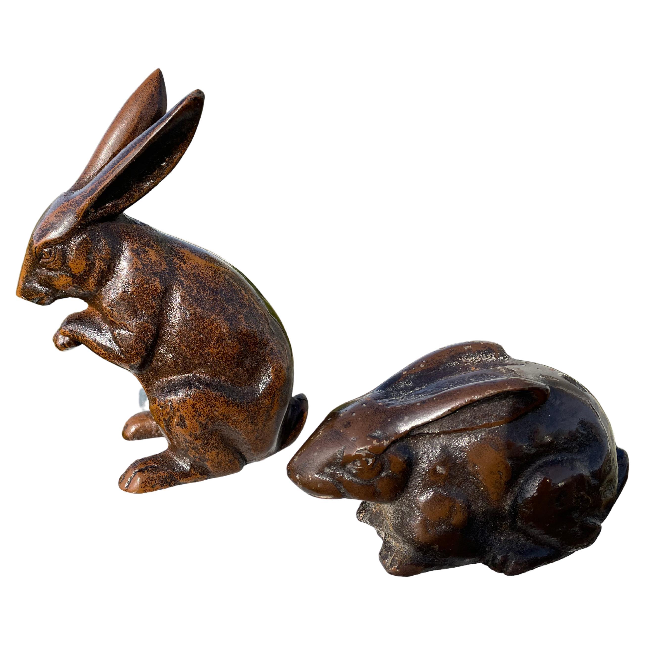 Japanese Old Vintage Pair Mahogany  Rabbits For Sale 10