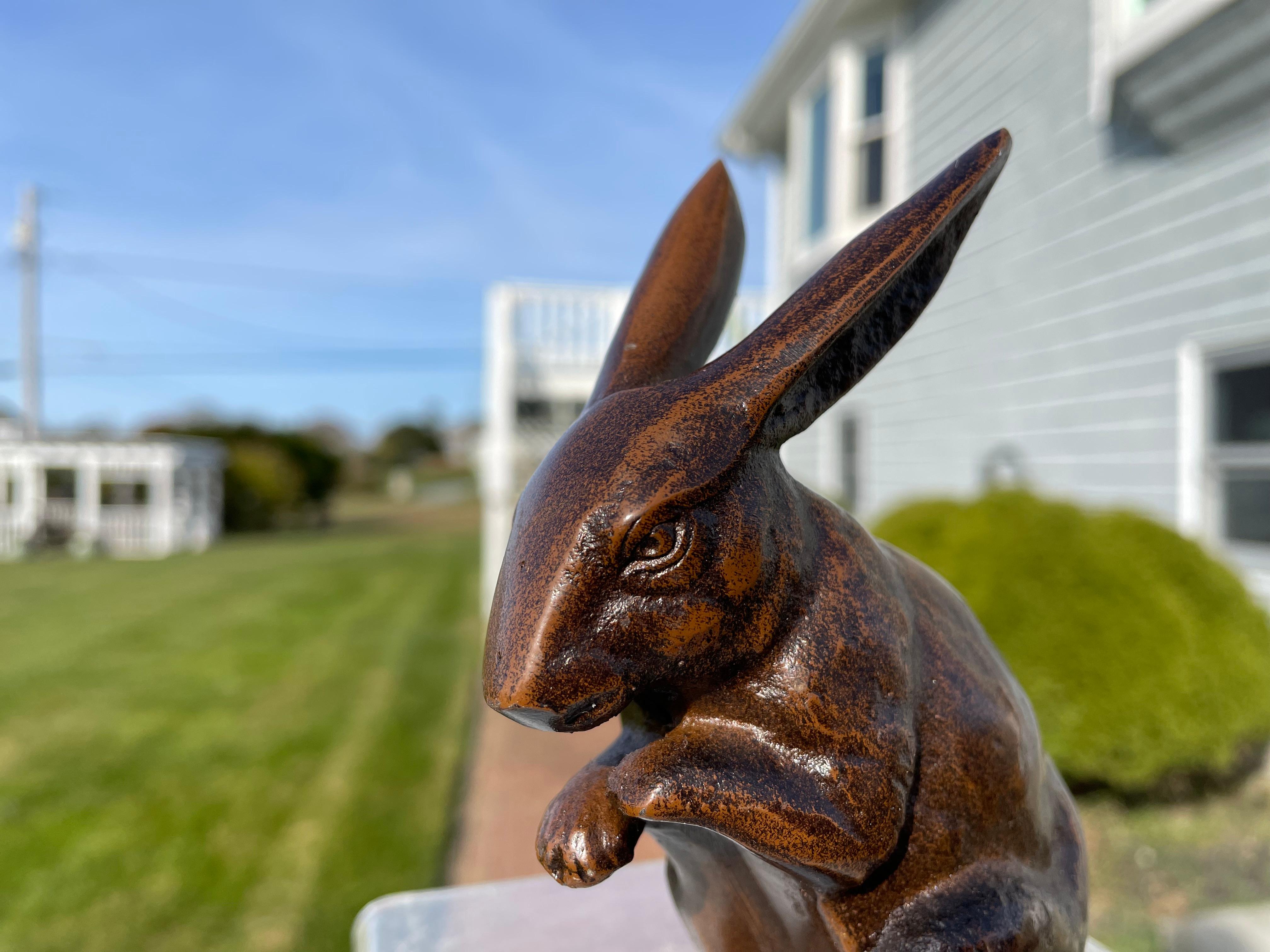 Japanese Old Vintage Pair Mahogany  Rabbits In Good Condition For Sale In South Burlington, VT