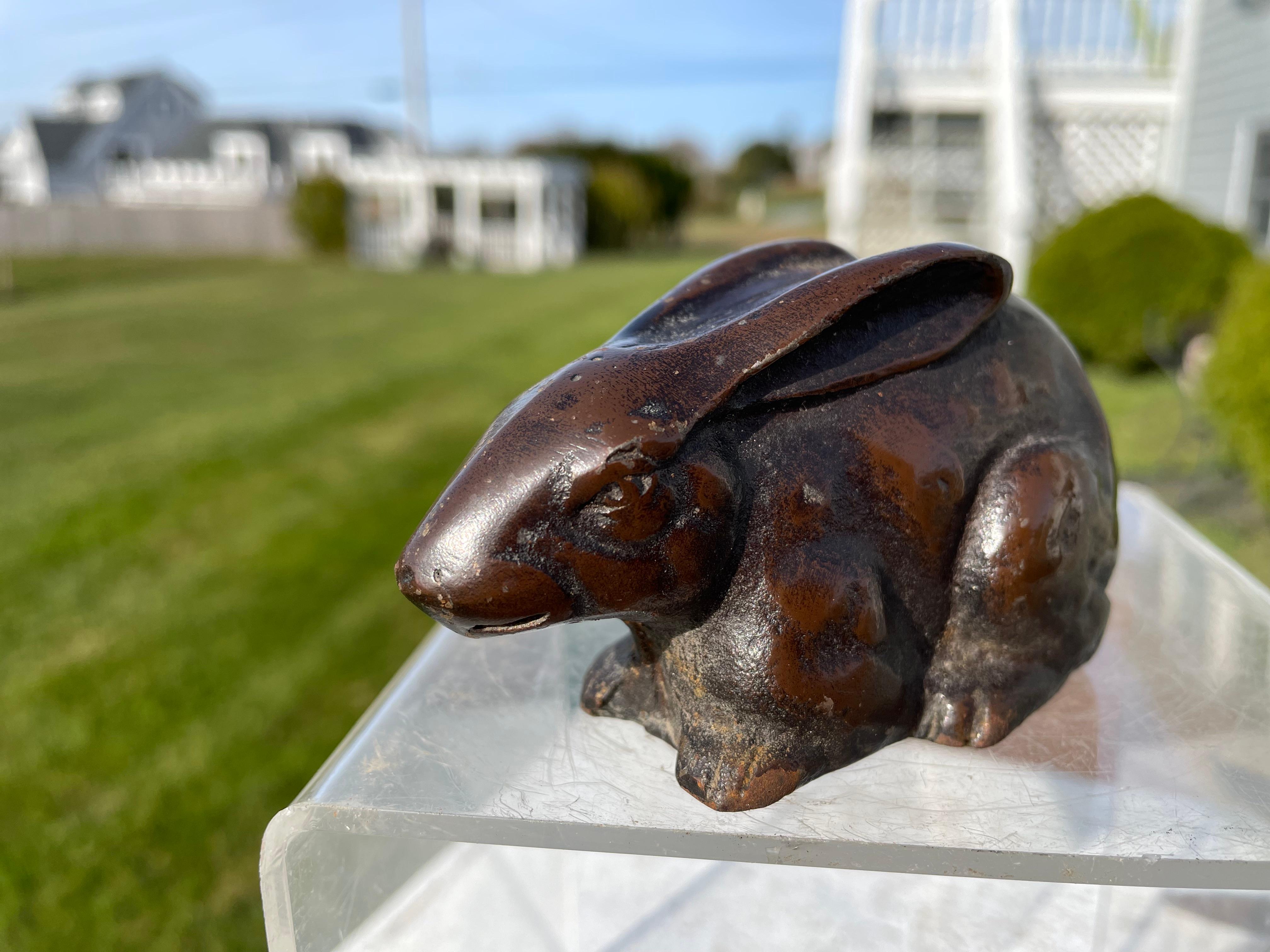 Iron Japanese Old Vintage Pair Mahogany  Rabbits For Sale