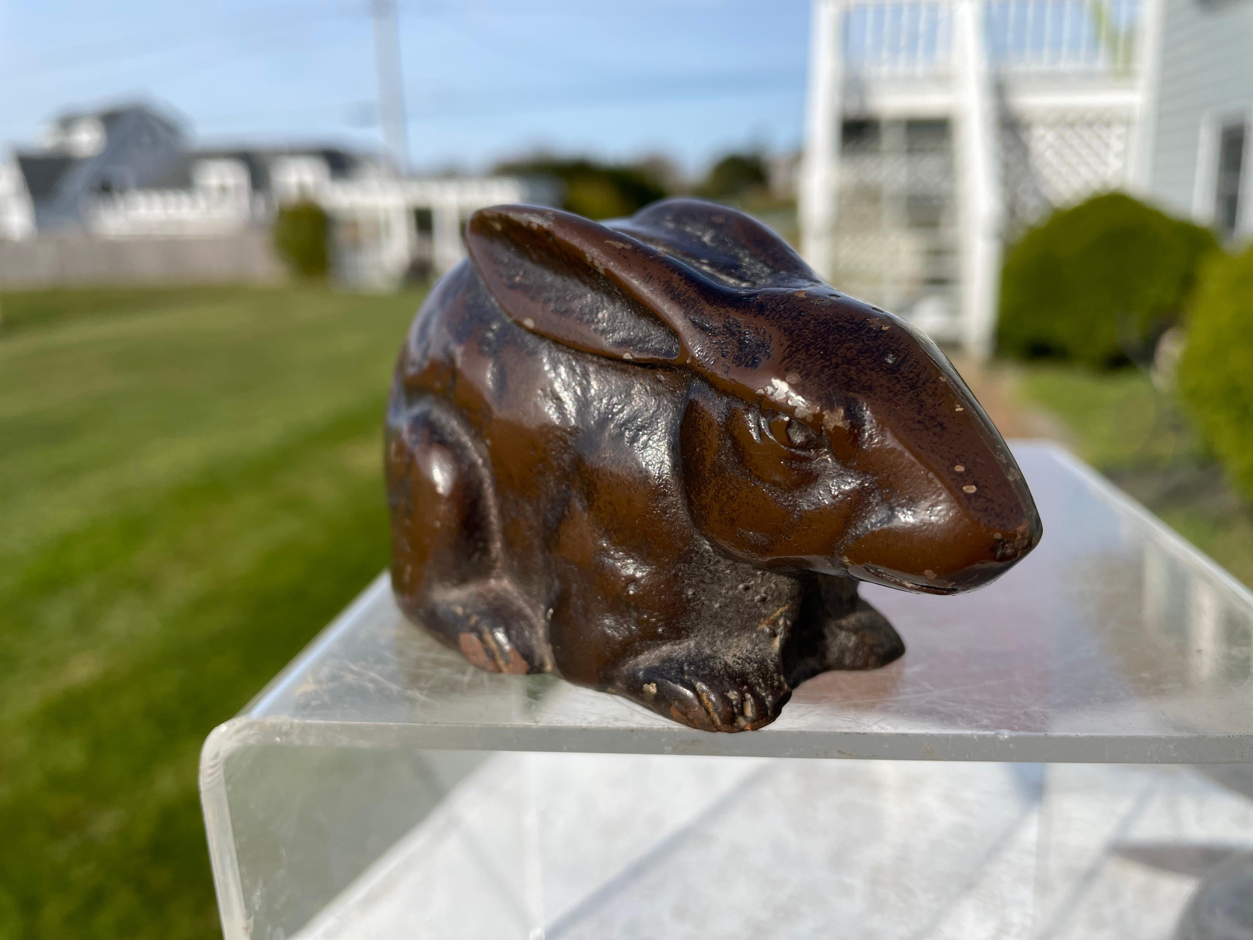 Japanese Old Vintage Pair Mahogany  Rabbits 2
