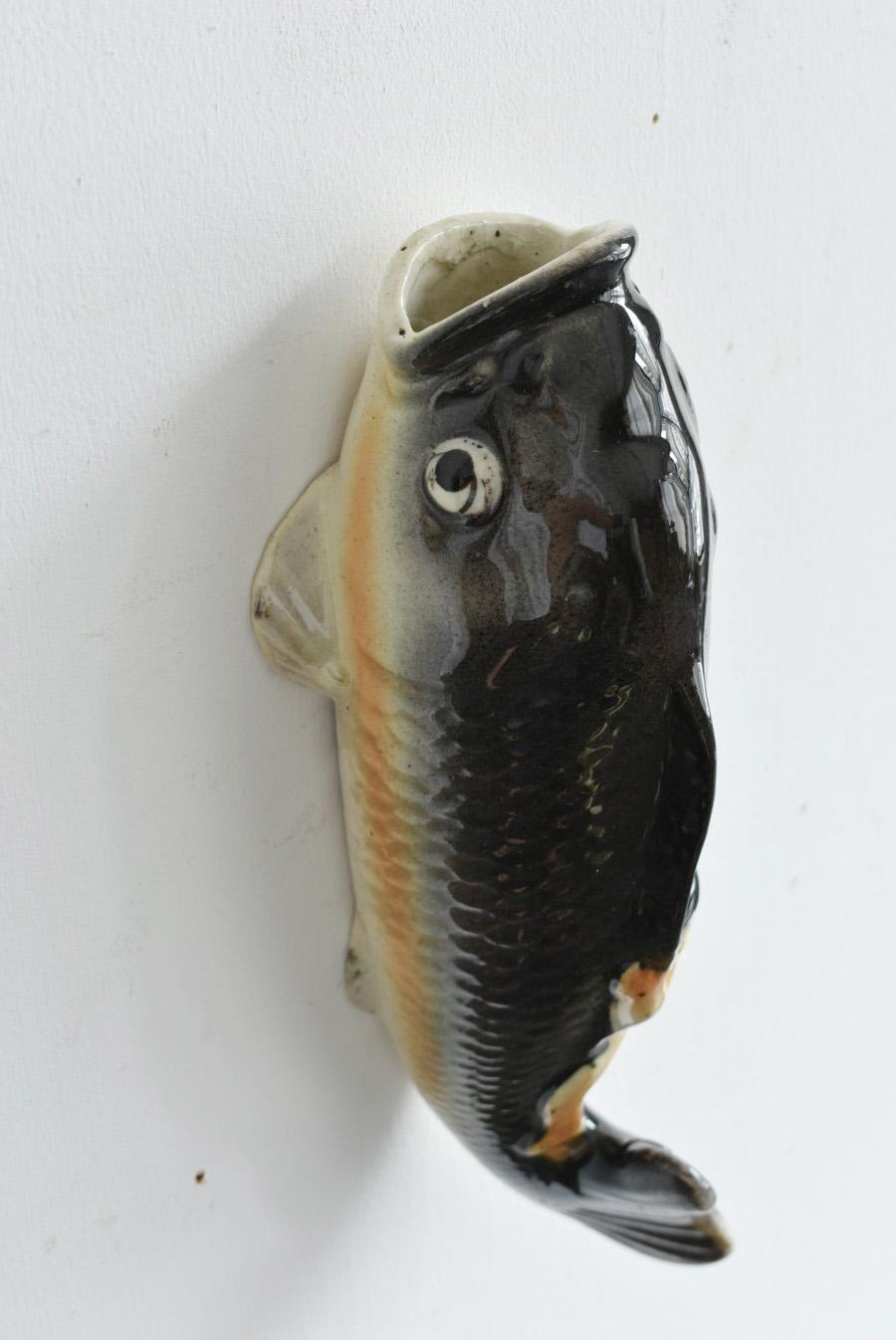 Japanese old wall-mounted pottery vase/carp figurine/20th century/Showa For Sale 2