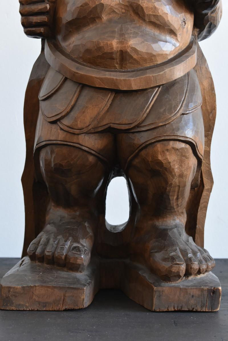 Japanese Old Wind God Wood Carving / 1966/Wooden Figurine / Buddha Statue 1