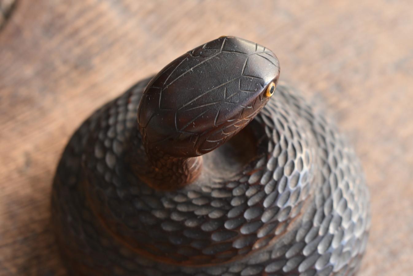 Japanese Old Wood Carved Small Snake Figurine / Taisho Period / Lucky Figurine 3