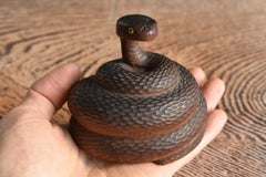 Japanese Old Wood Carved Small Snake Figurine / Taisho Period / Lucky Figurine