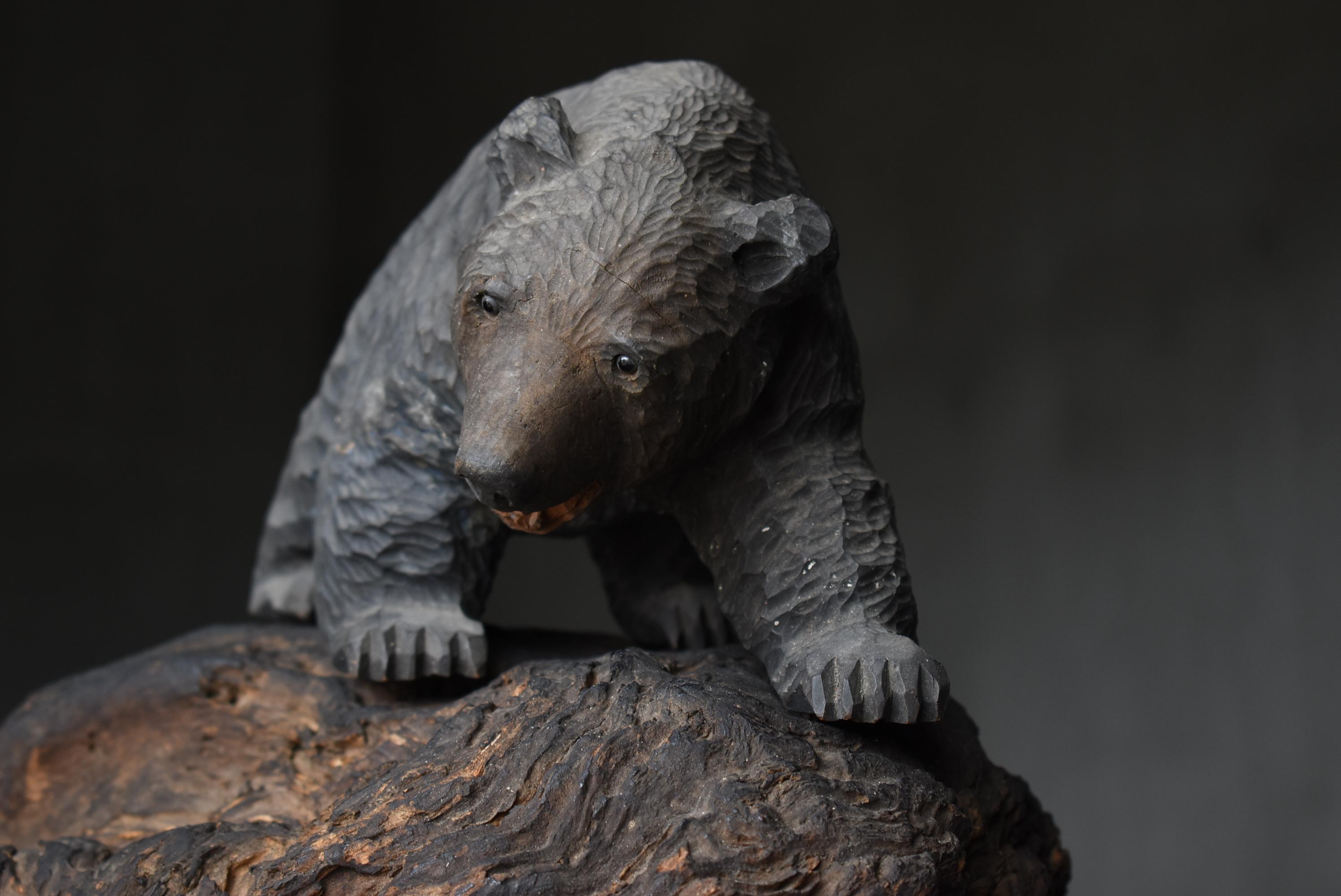 Japanese Old Wood Carving Bear 1930s-1950s/Vintage Figurine Sculpture Folk Art 8