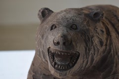 Japanese Old Wood Carving Bear 1930s-1950s/Vintage Figurine Sculpture Folk Art