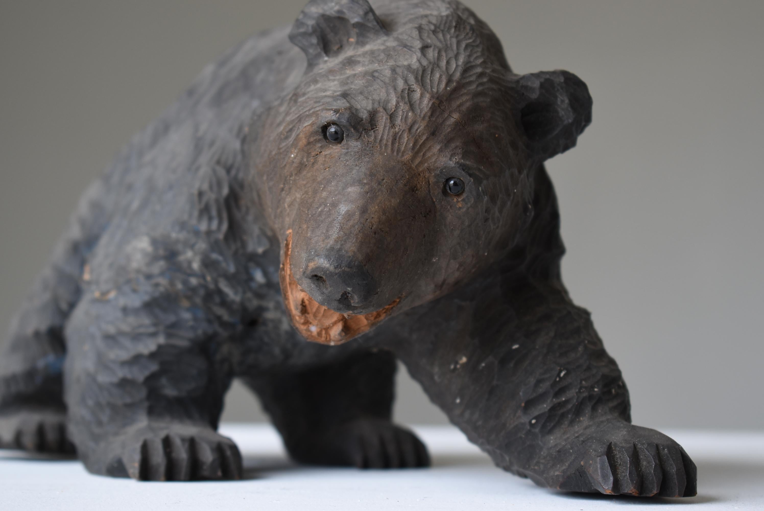 Cedar Japanese Old Wood Carving Bear 1930s-1950s/Vintage Figurine Sculpture Folk Art