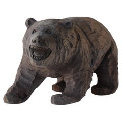 Japanese Old Wood Carving Bear 1930s-1950s/Vintage Figurine Sculpture Folk Art