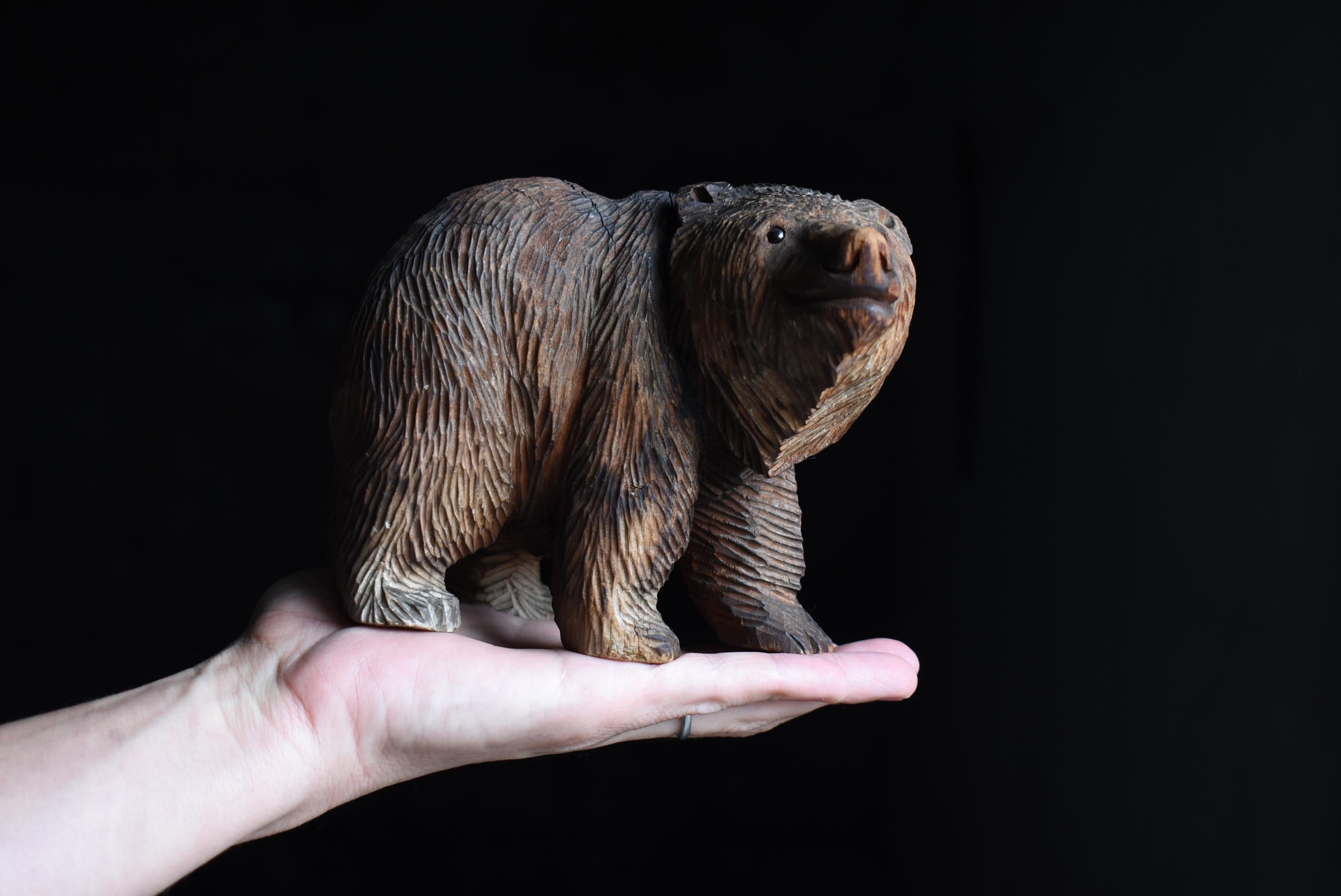 Japanese Old Wood Carving Bear 1950s-1970s / Figurine Sculpture Mingei 4