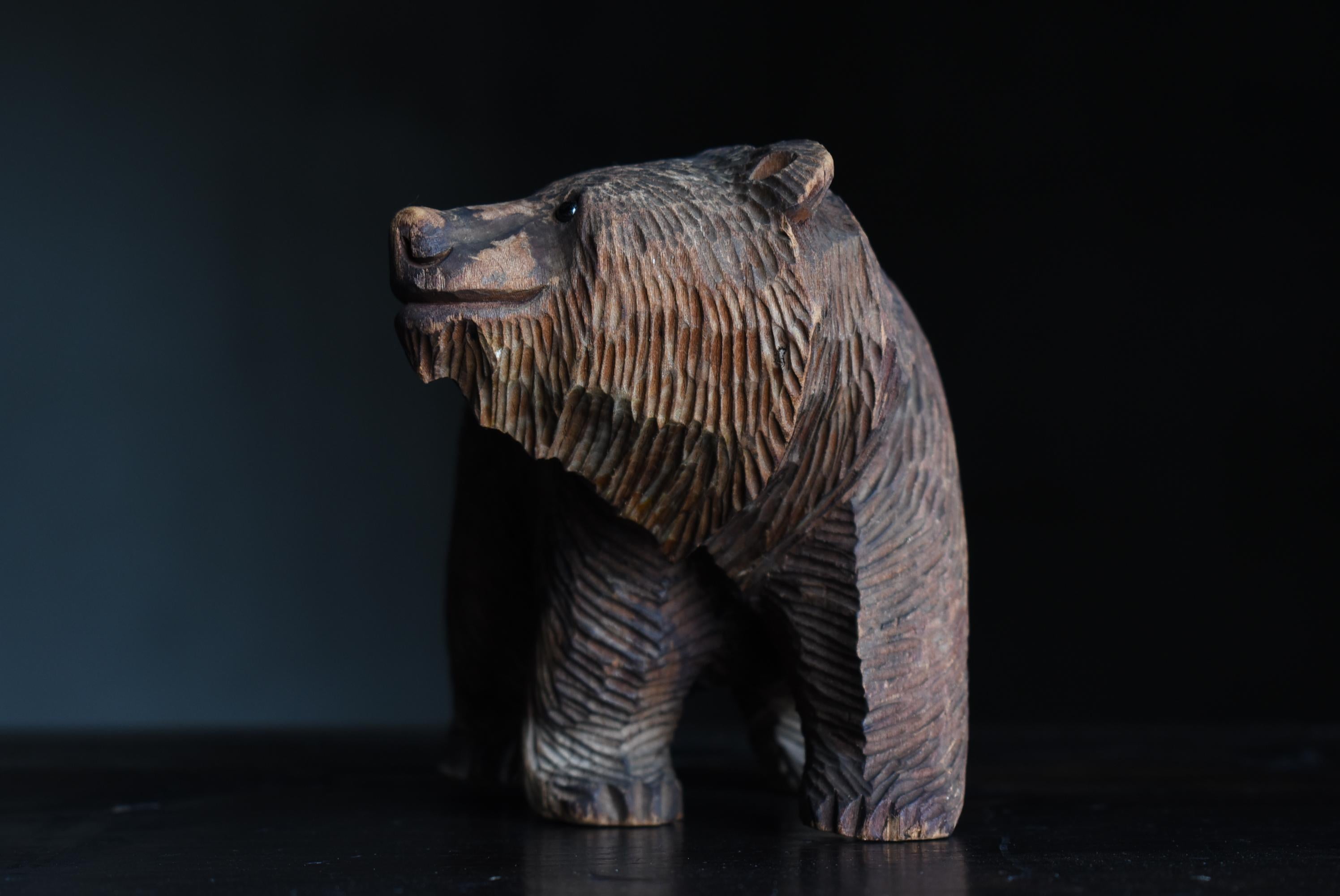Hand-Carved Japanese Old Wood Carving Bear 1950s-1970s / Figurine Sculpture Mingei