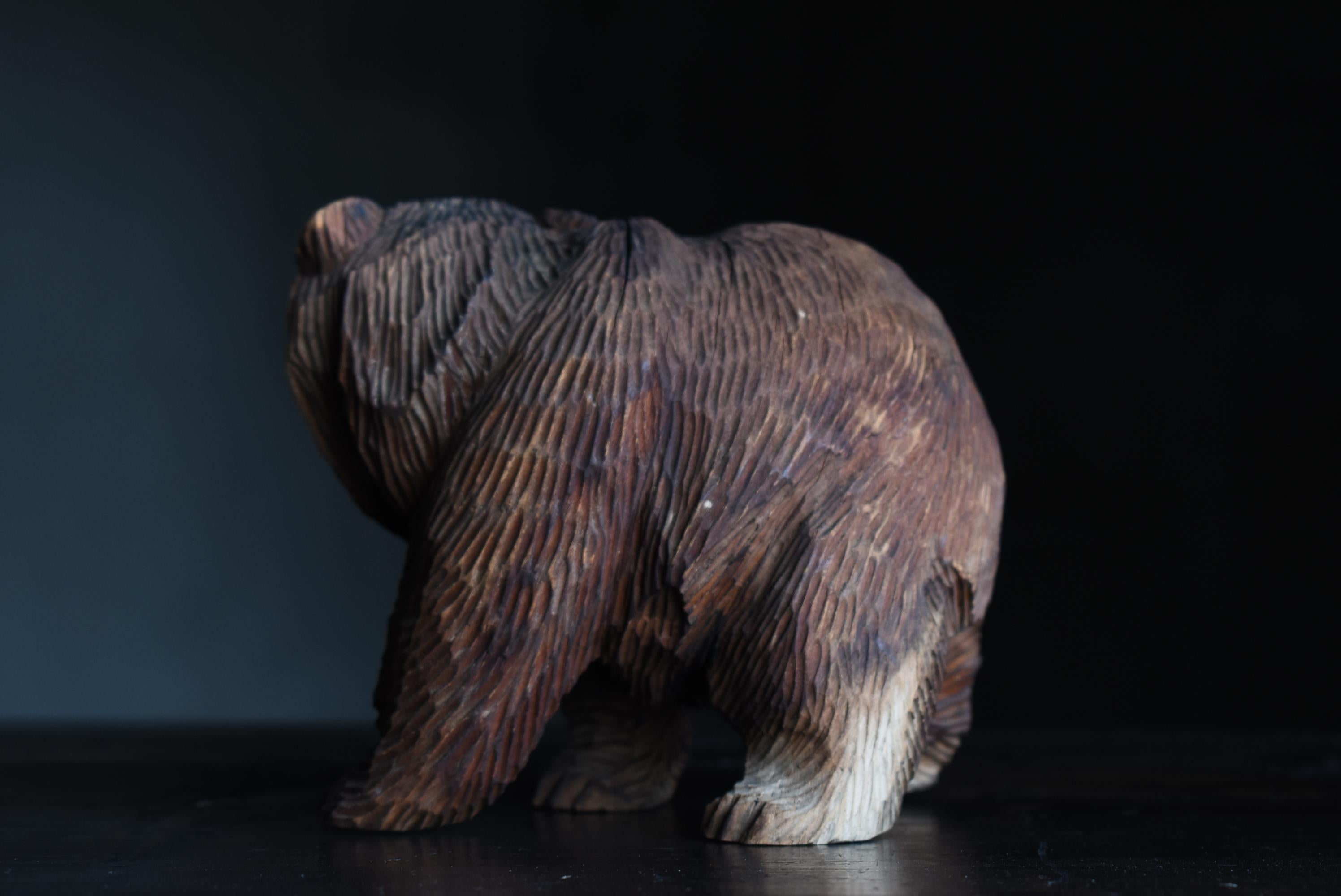 Mid-20th Century Japanese Old Wood Carving Bear 1950s-1970s / Figurine Sculpture Mingei