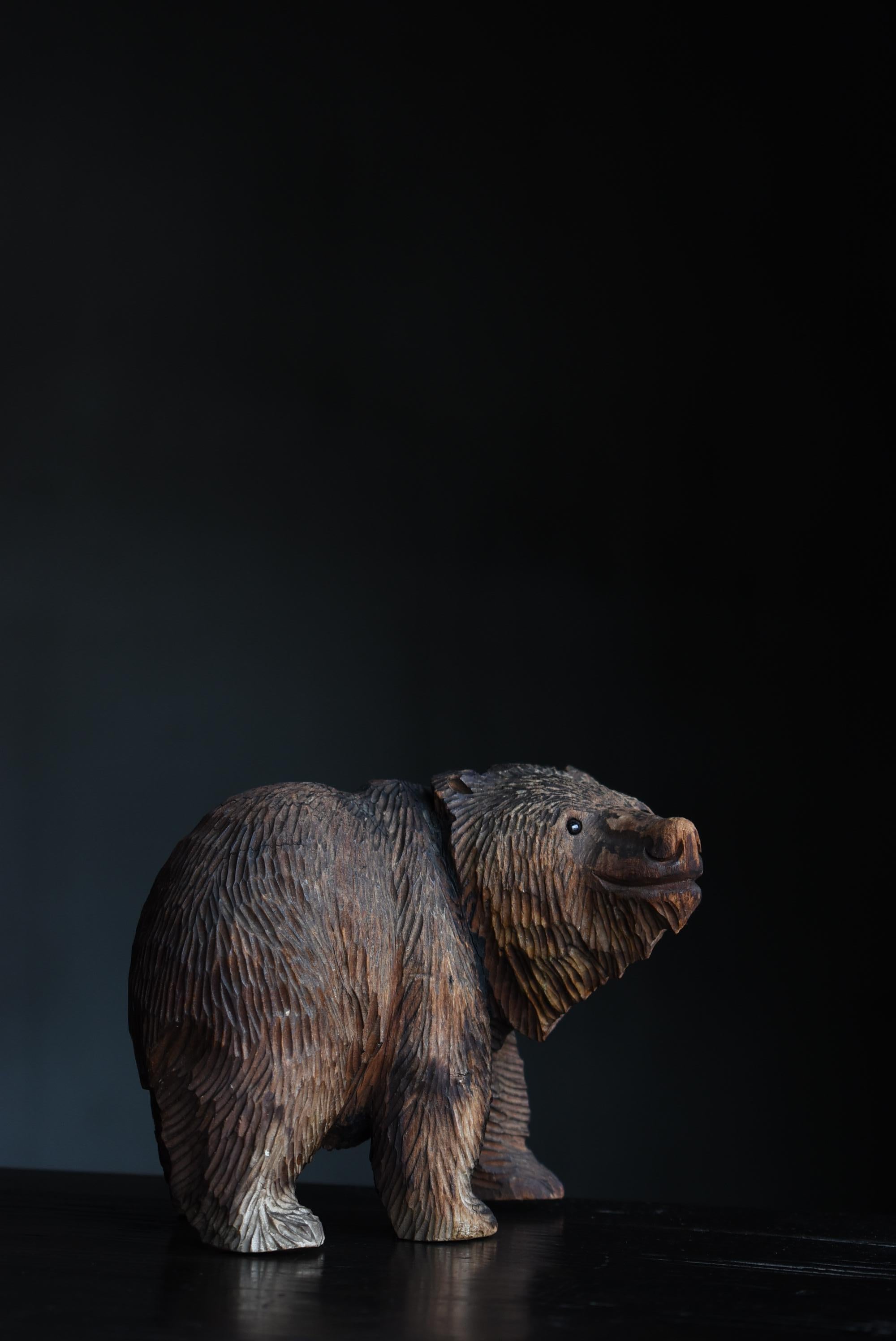Japanese Old Wood Carving Bear 1950s-1970s / Figurine Sculpture Mingei 2
