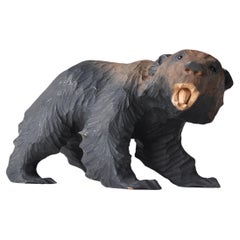 Japanese Old Wood Carving Bear 1950s-1970s / Figurine Sculpture Mingei