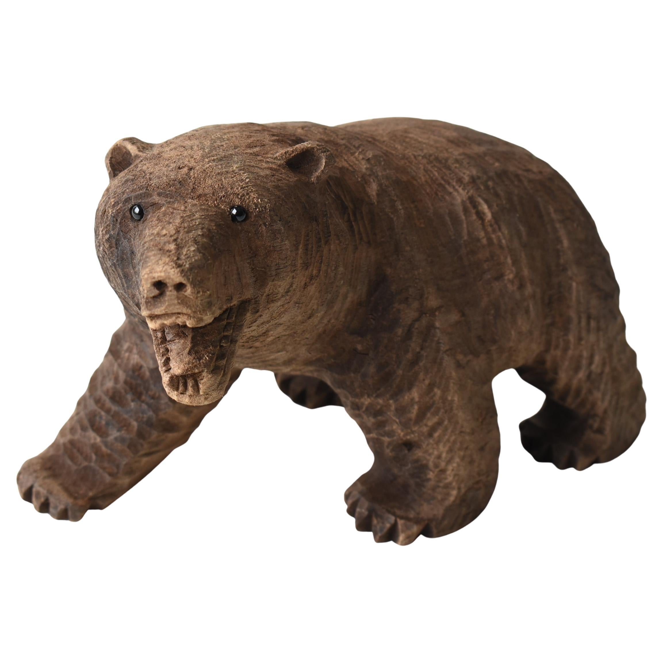 Japanese Old Wood Carving Bear 1950s-1970s / Sculpture Figurine