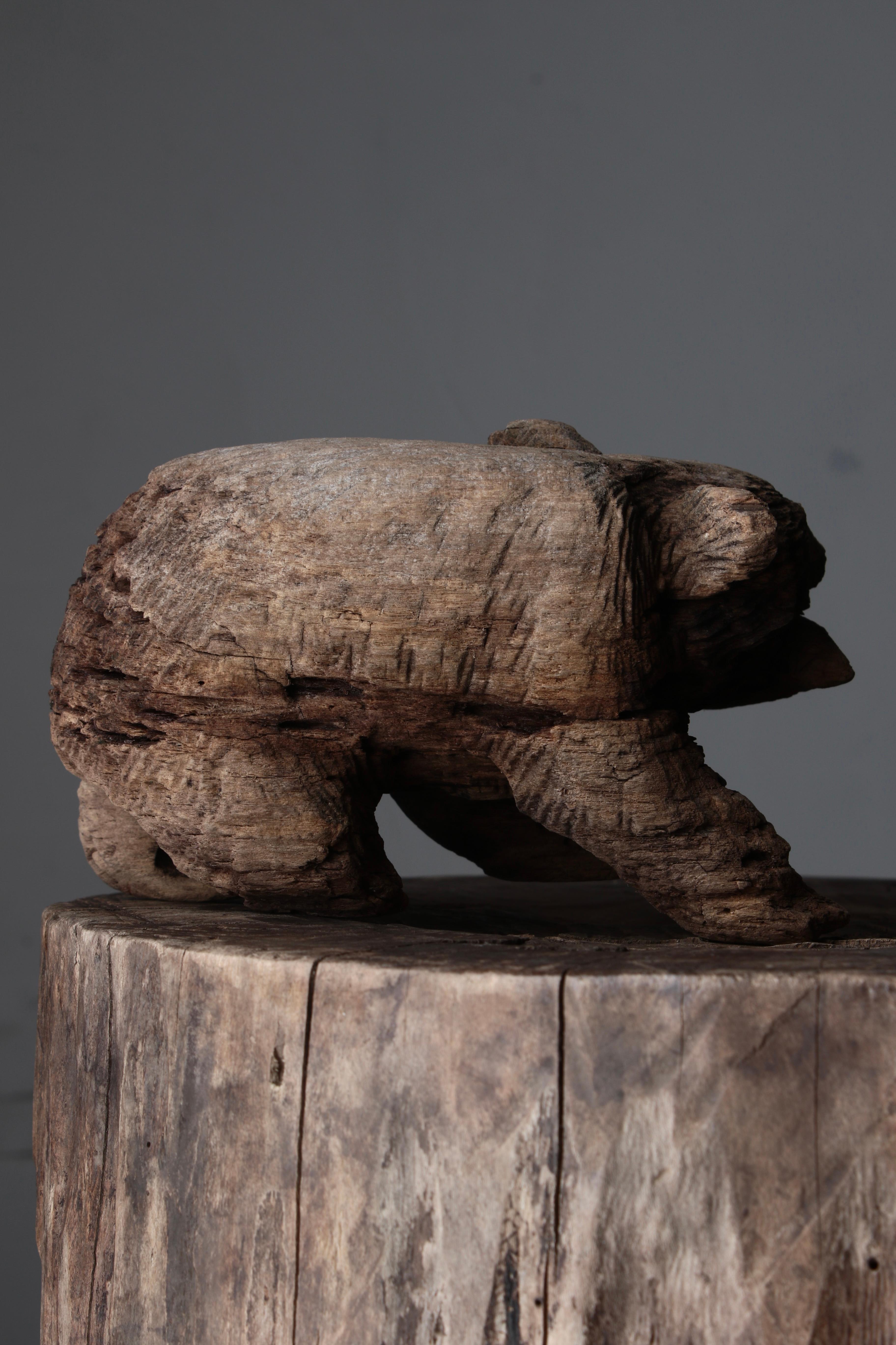 Japanese Old Wood Carving Bear / Wooden Figurine / 1950-1970s / Wabi-Sabi Mingei 4