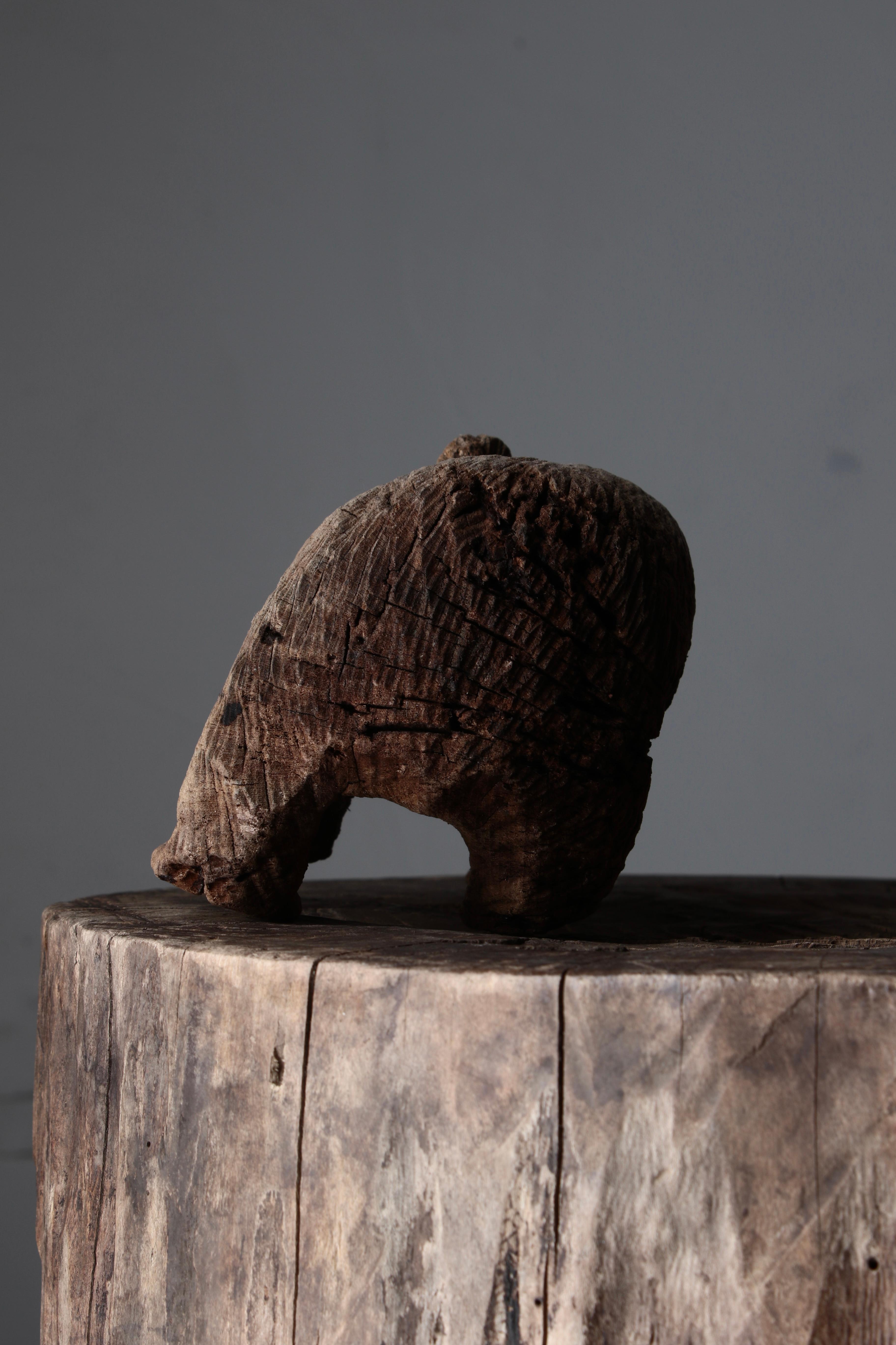 Japanese Old Wood Carving Bear / Wooden Figurine / 1950-1970s / Wabi-Sabi Mingei 5