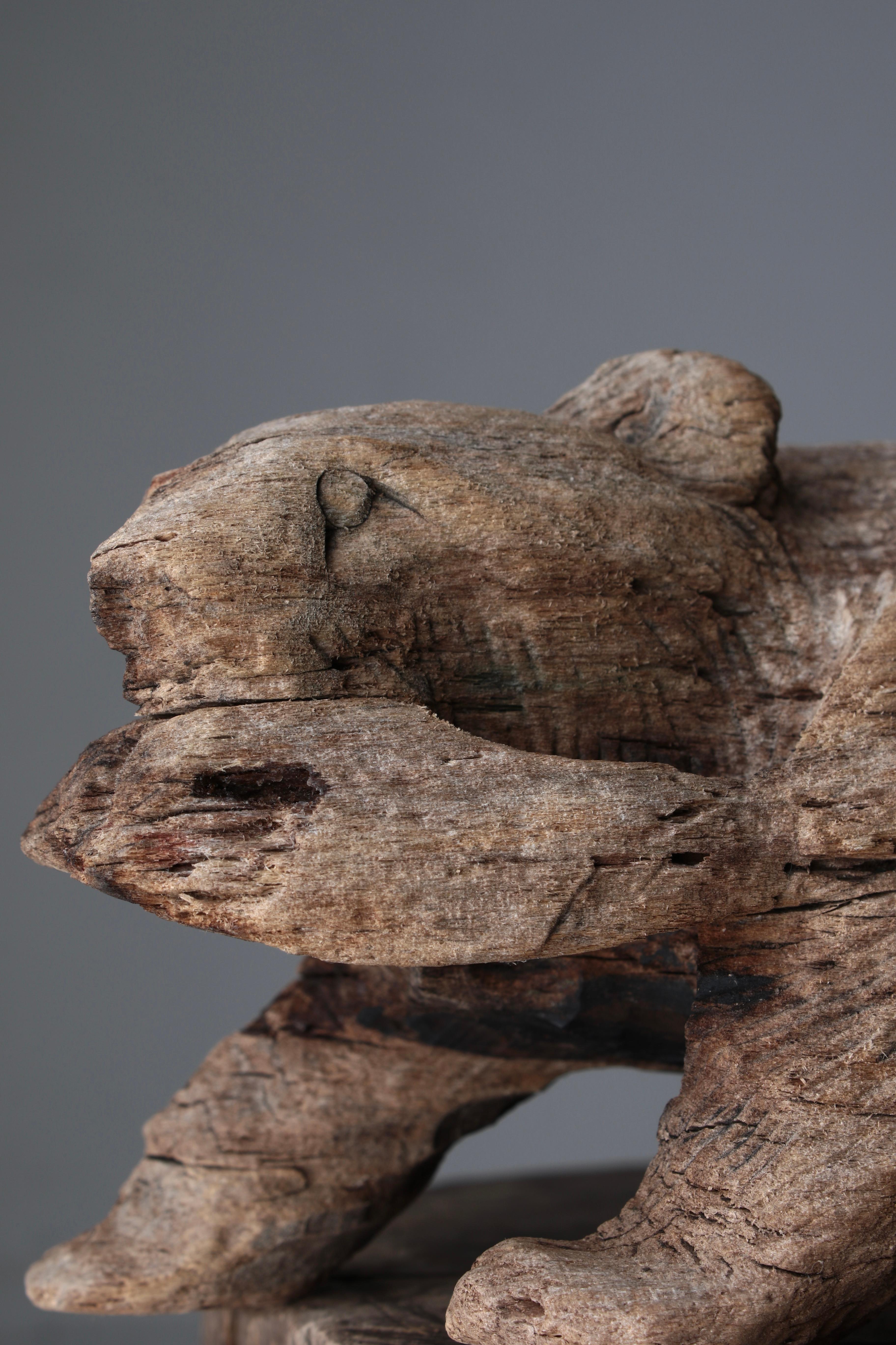 Japanese Old Wood Carving Bear / Wooden Figurine / 1950-1970s / Wabi-Sabi Mingei 8
