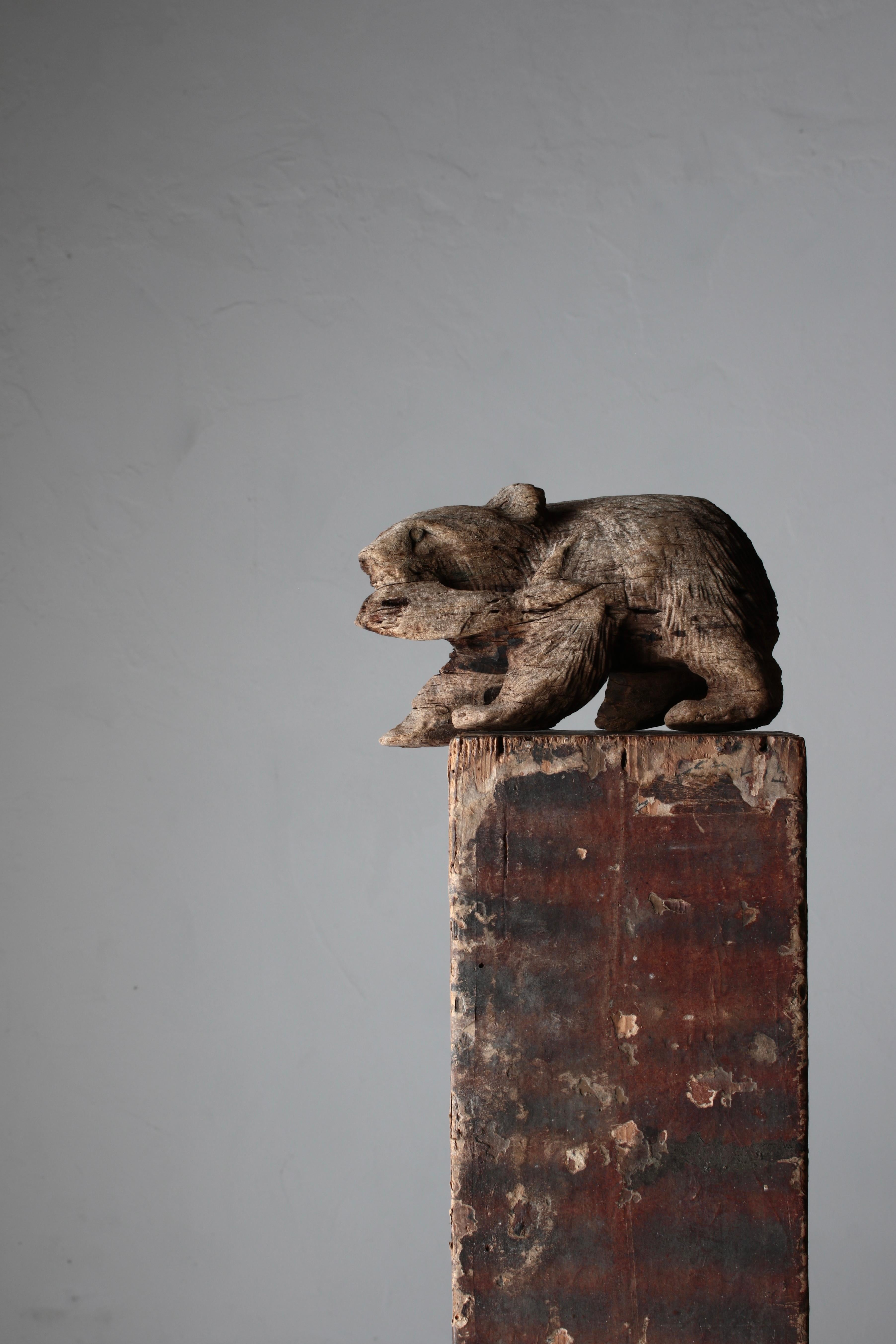 Japanese Old Wood Carving Bear / Wooden Figurine / 1950-1970s / Wabi-Sabi Mingei 10