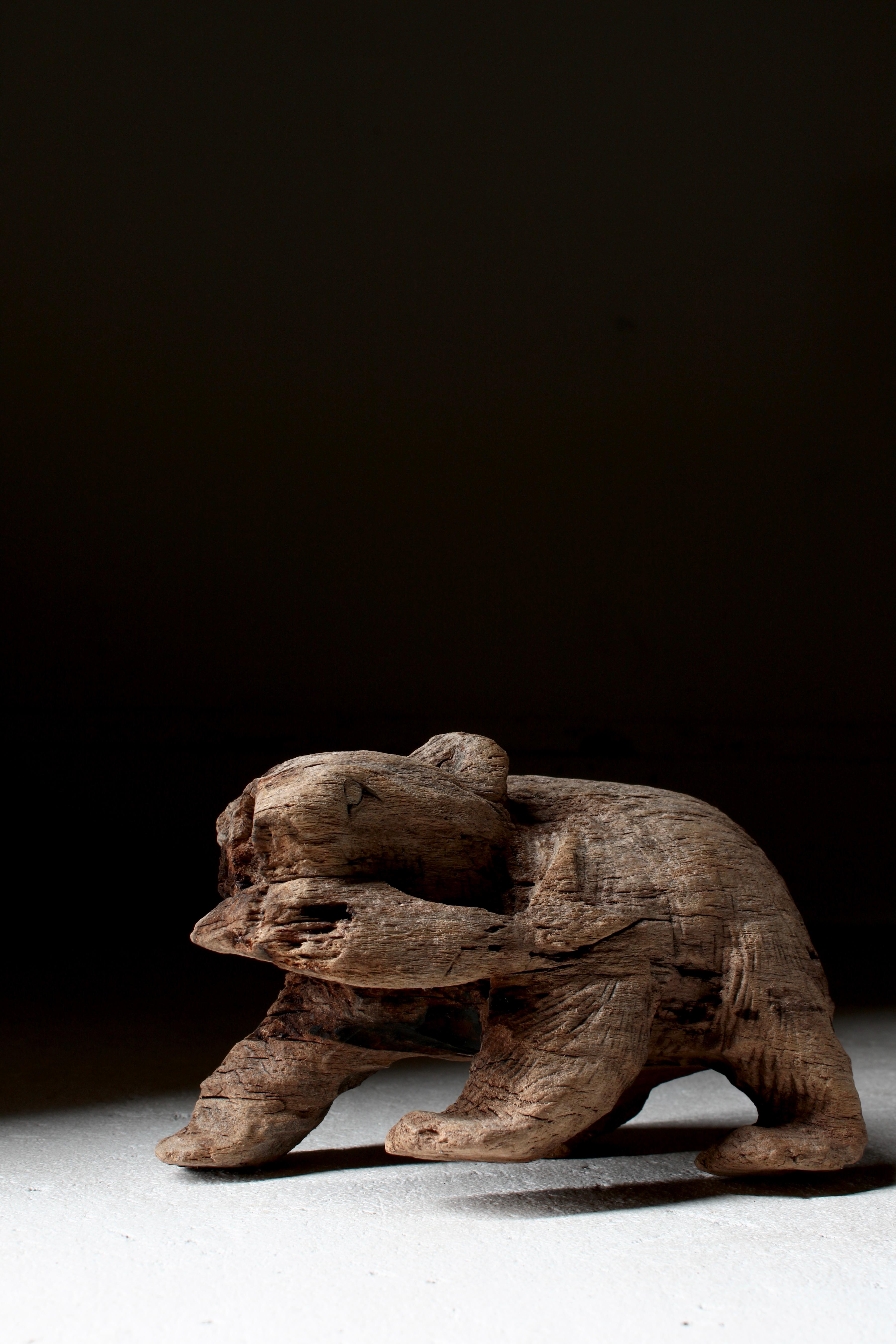 Japanese Old Wood Carving Bear / Wooden Figurine / 1950-1970s / Wabi-Sabi Mingei 1