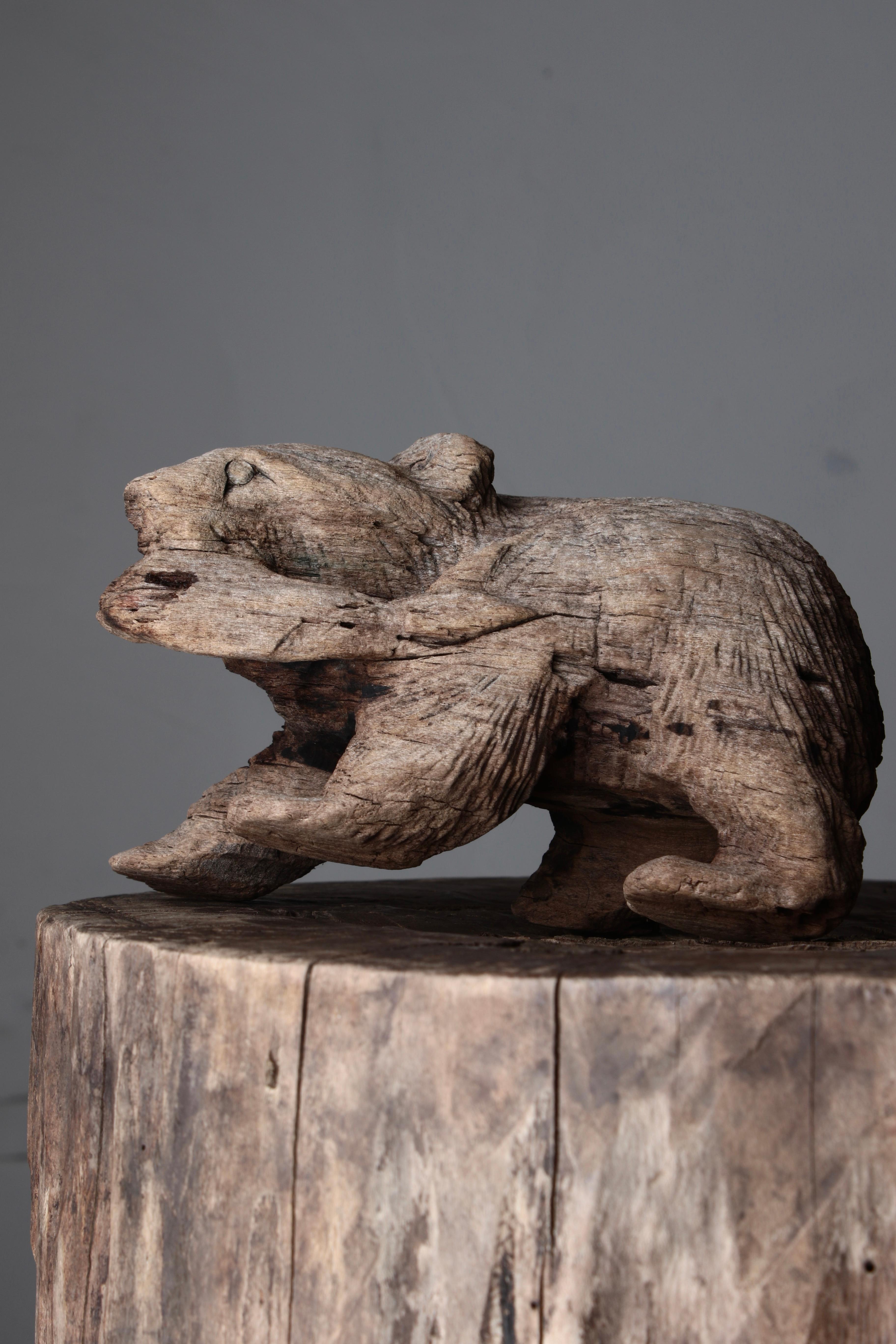 Japanese Old Wood Carving Bear / Wooden Figurine / 1950-1970s / Wabi-Sabi Mingei 2