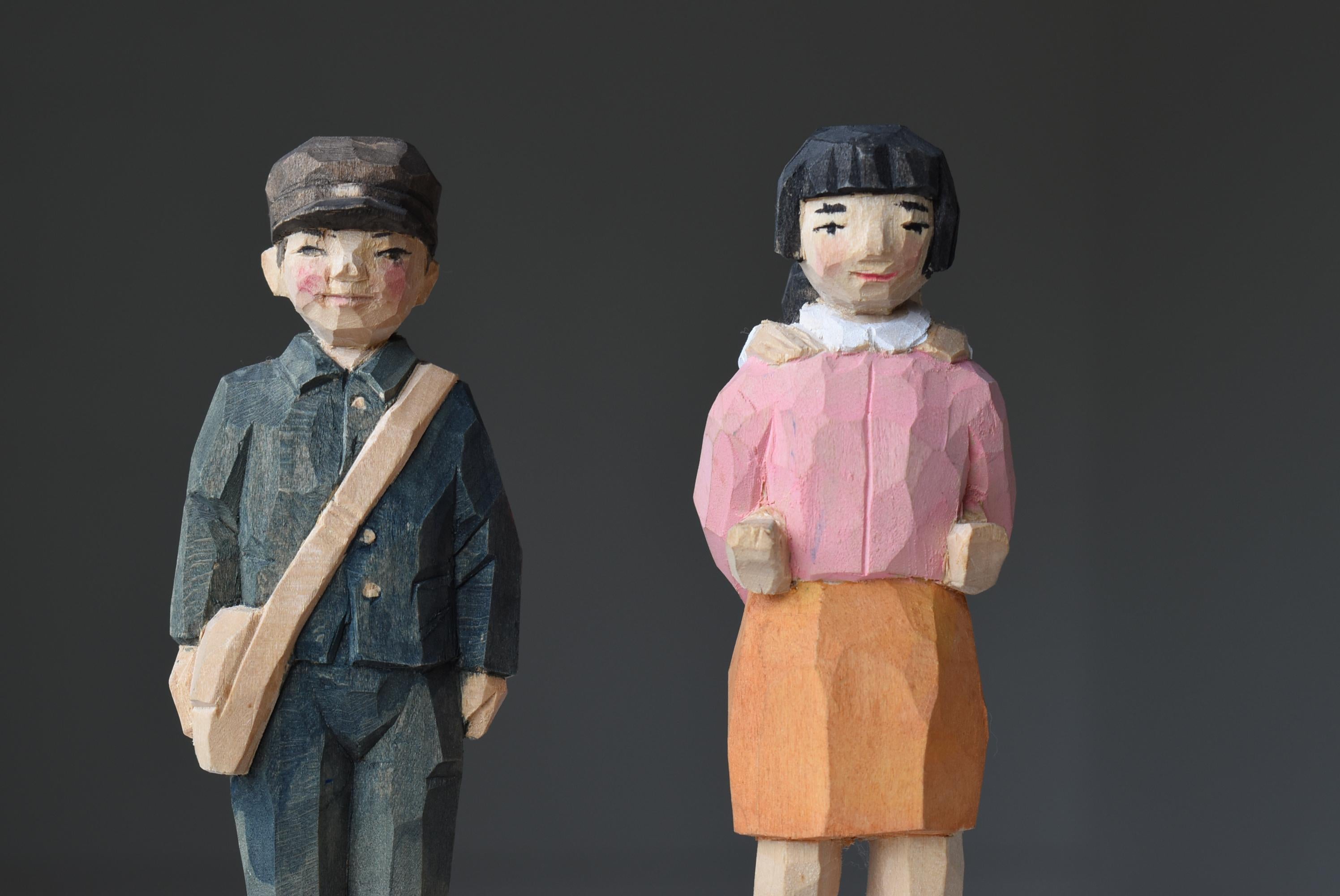 Japanische Altholzschnitzerei „Children“ 1940er-1960er Jahre / Gabel Art Wabi Sabi (Handgeschnitzt)