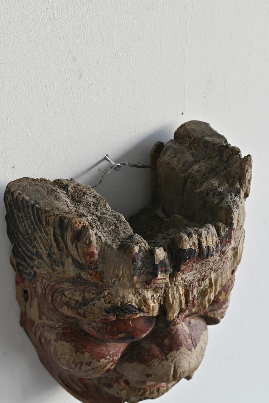 19th Century Japanese old wood carving demon mask No.A /Before 19th cent/Wall-hanging  For Sale