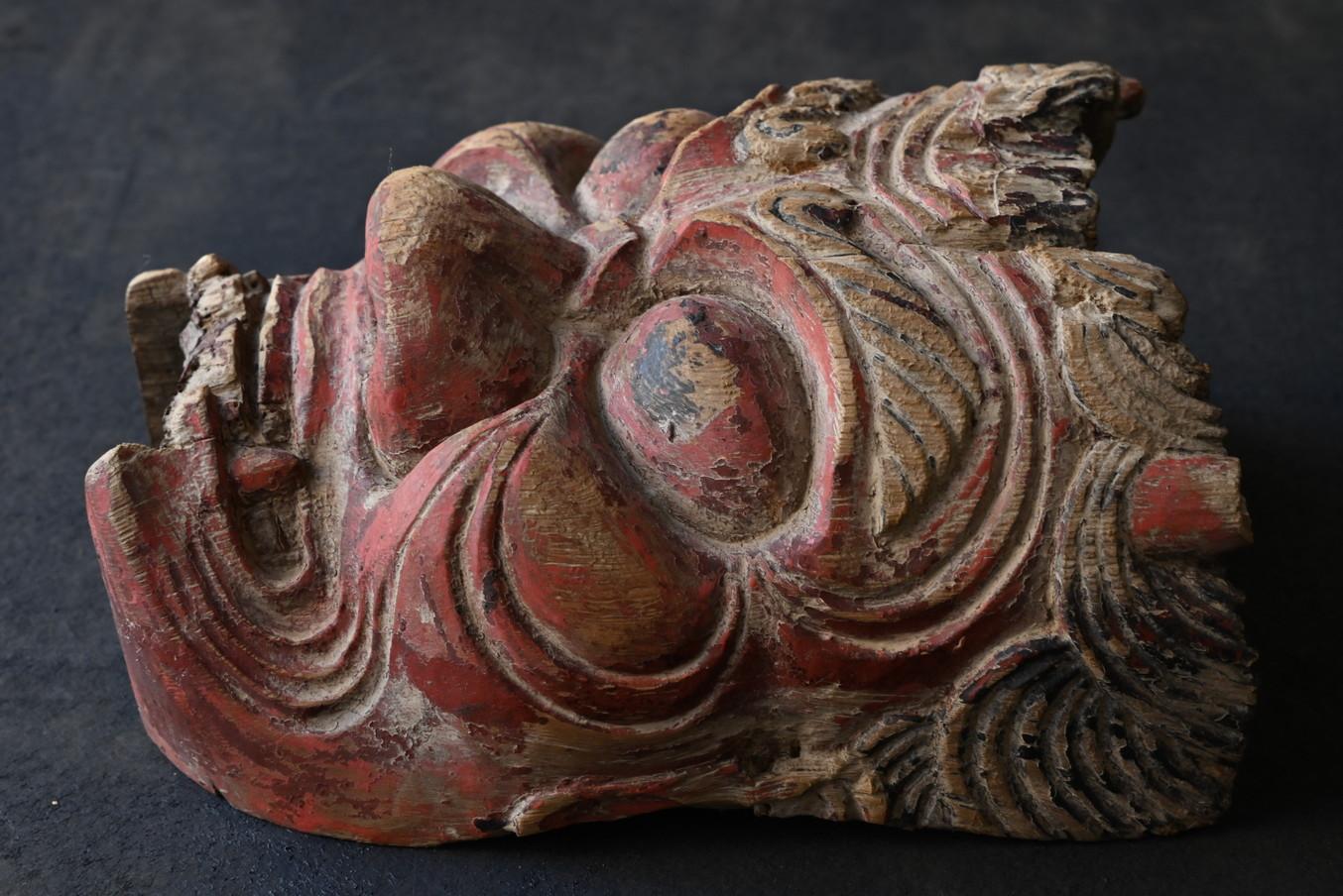 Japanese old wood carving demon mask No.B/Before 19th cent/Wall-hanging  For Sale 5