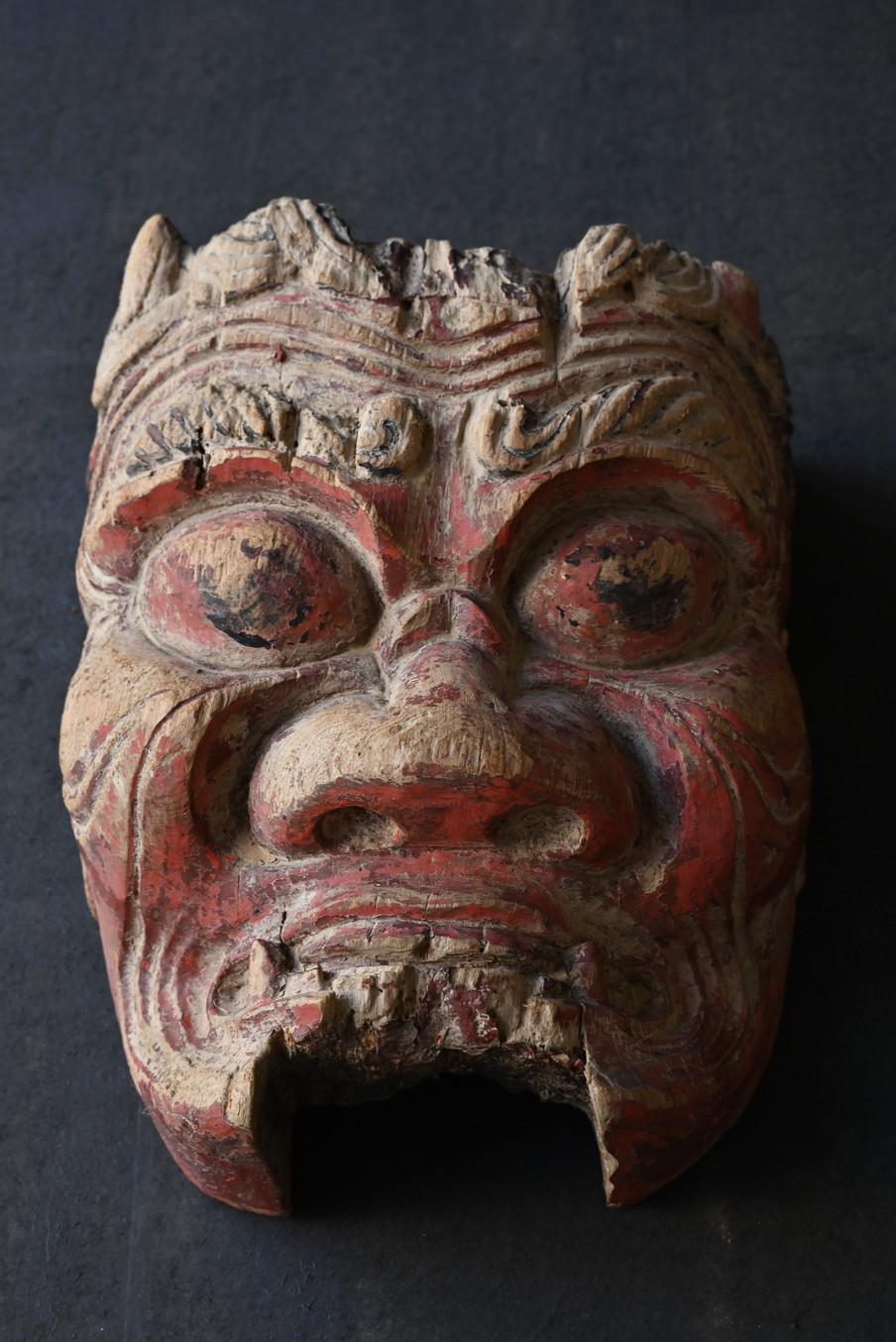 Japanese old wood carving demon mask No.B/Before 19th cent/Wall-hanging  For Sale 1