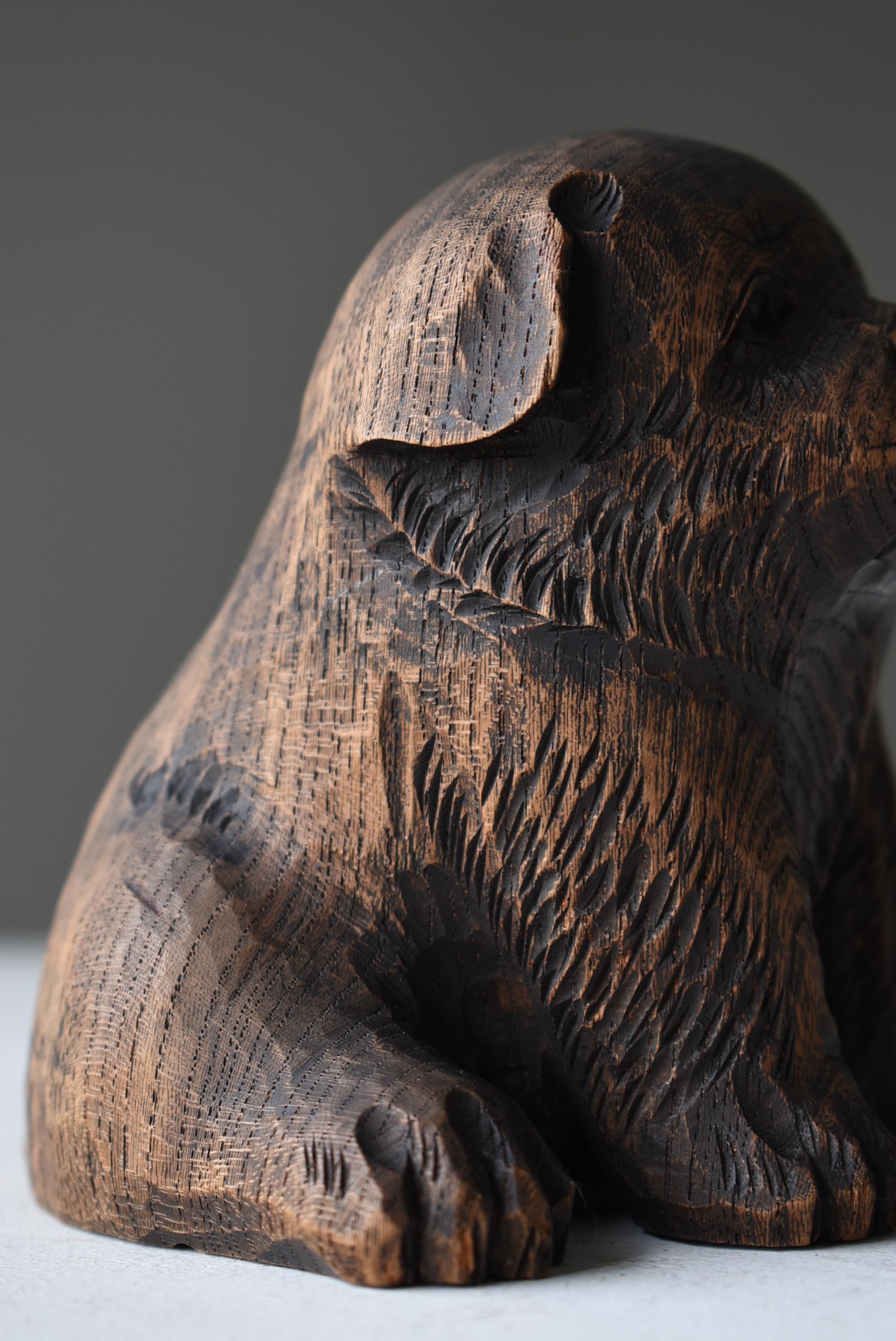 Japanese Old Wood Carving Dog 1930s-1950s / Figurine Wabisabi 4