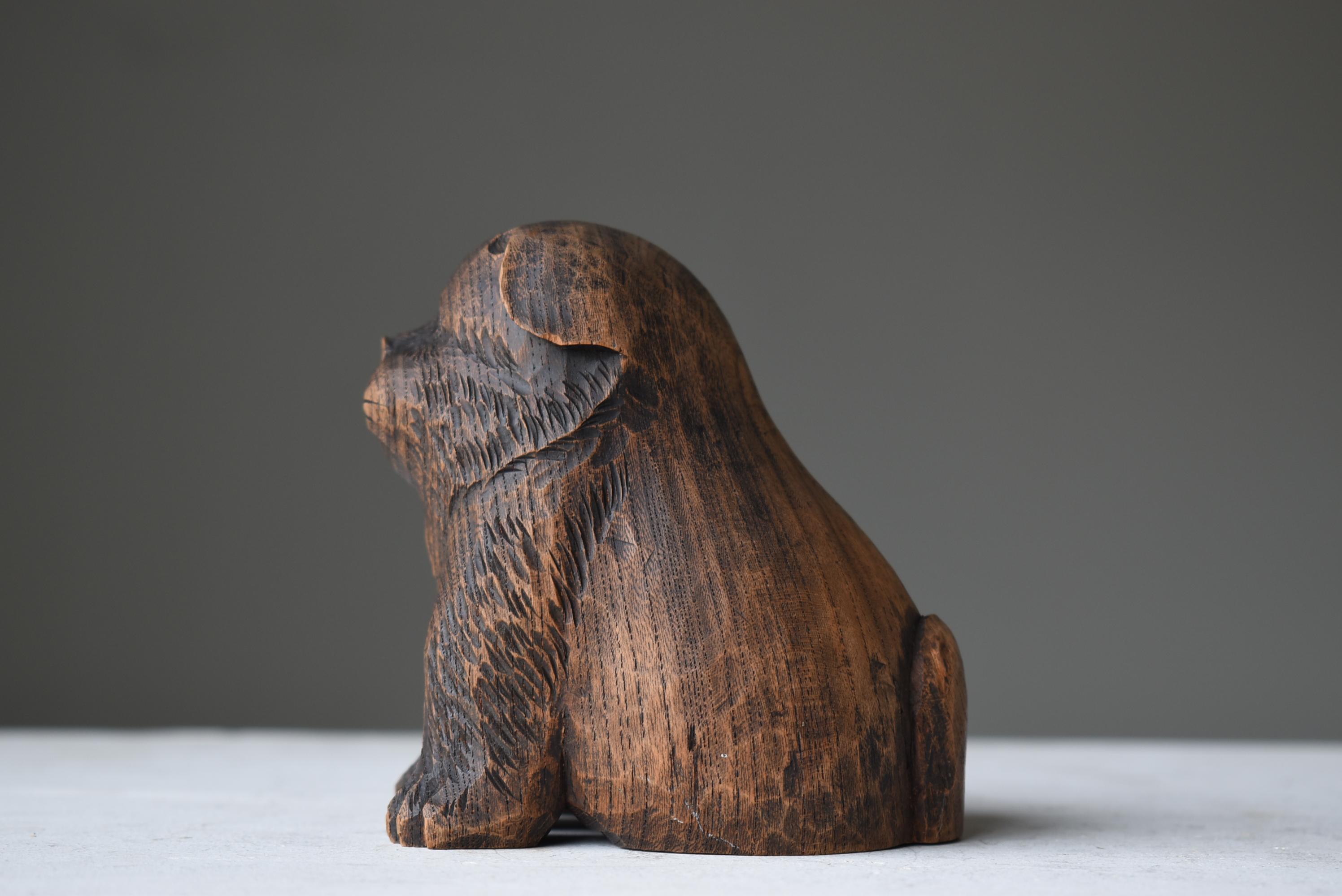 Japanese Old Wood Carving Dog 1930s-1950s / Figurine Wabisabi 6