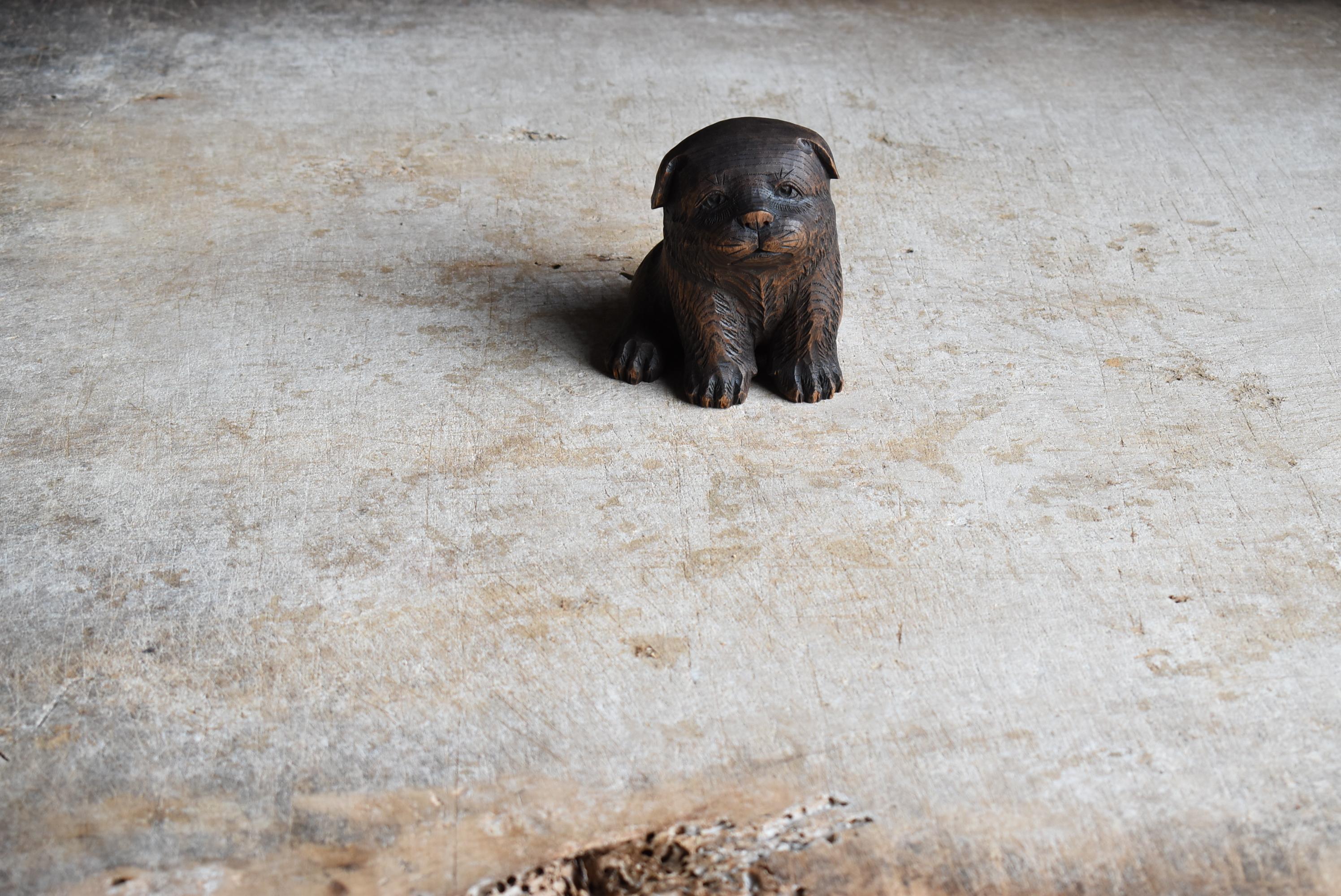 Japanese Old Wood Carving Dog 1930s-1950s / Figurine Wabisabi 11