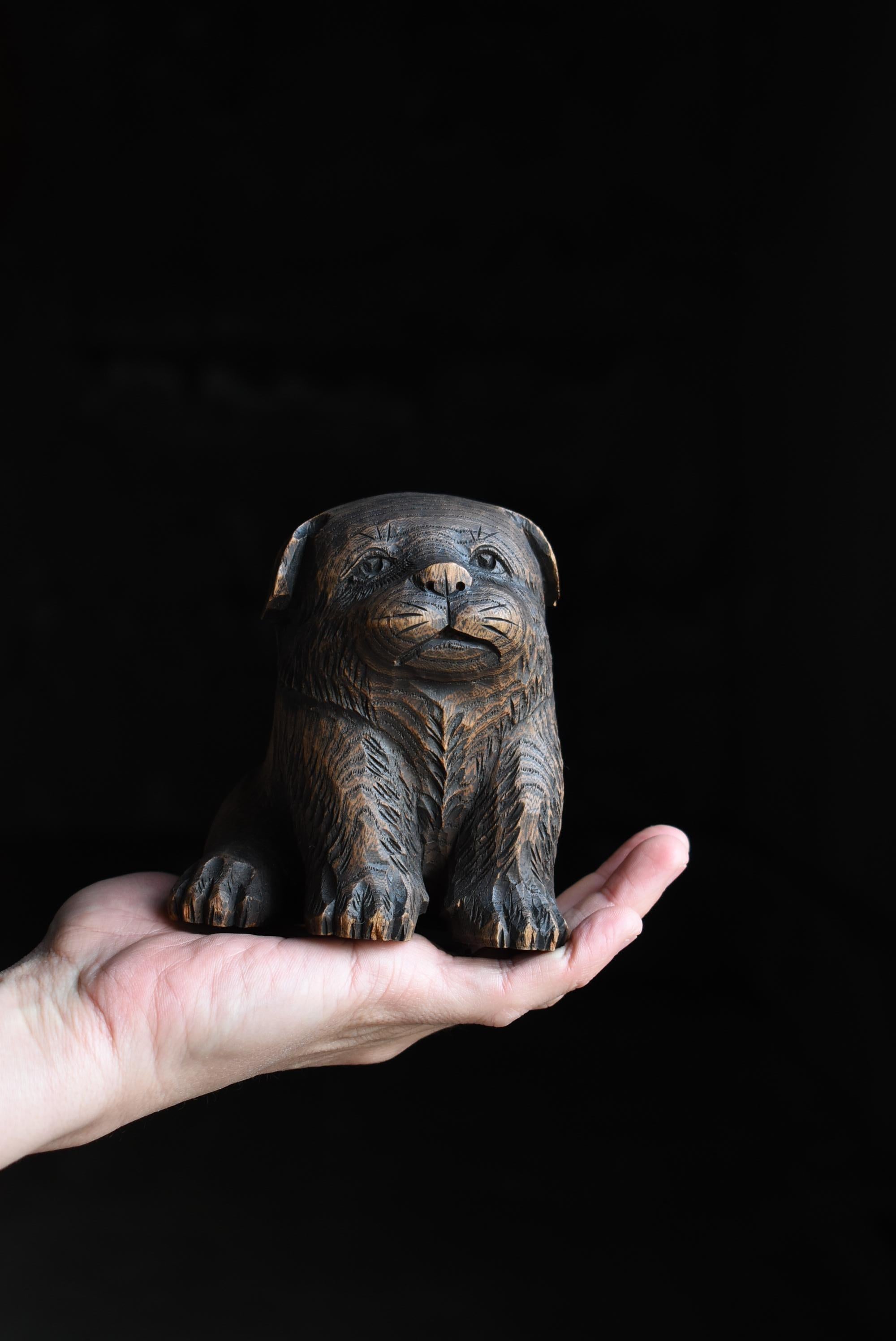 Japanese Old Wood Carving Dog 1930s-1950s / Figurine Wabisabi 12
