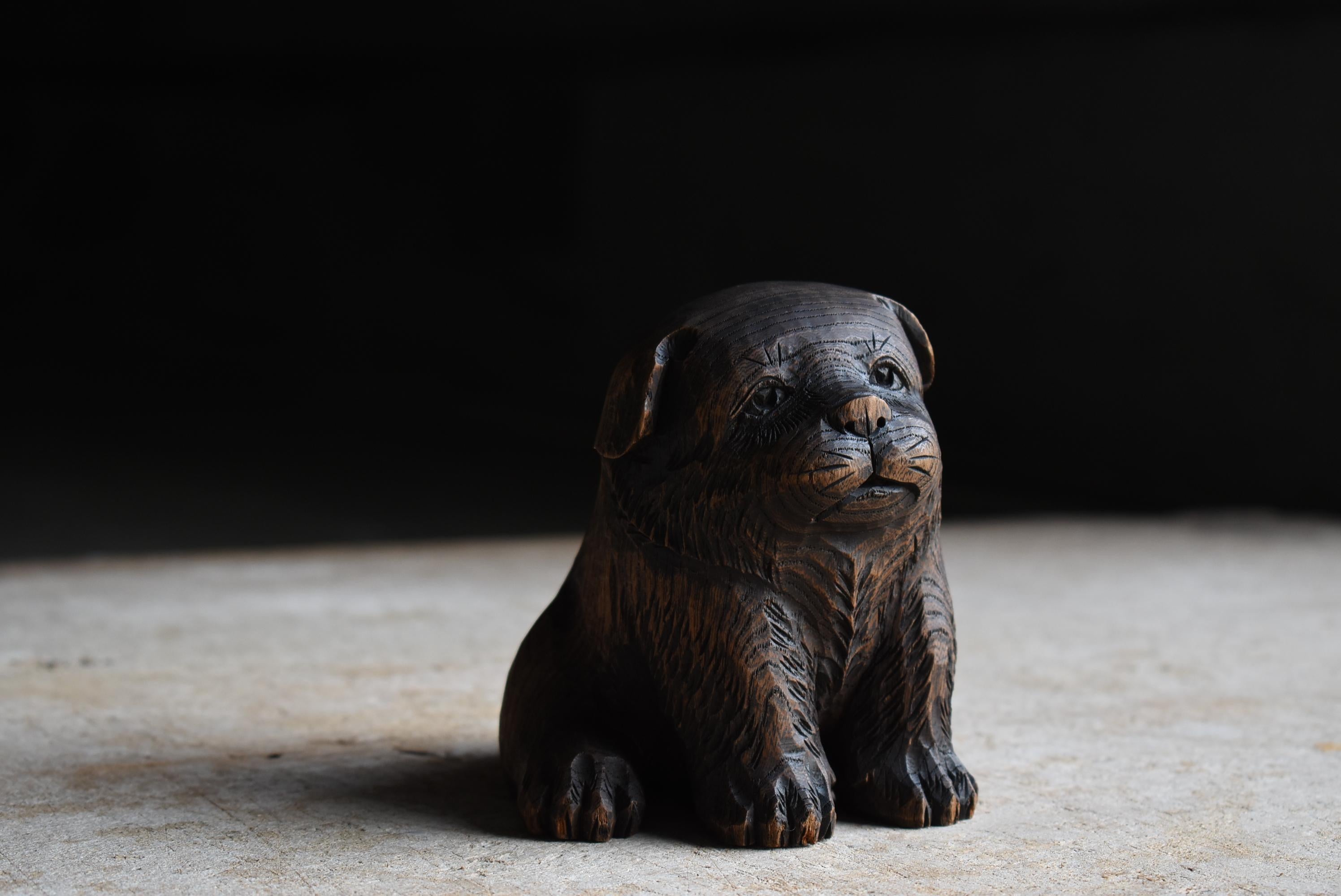 Showa Japanese Old Wood Carving Dog 1930s-1950s / Figurine Wabisabi