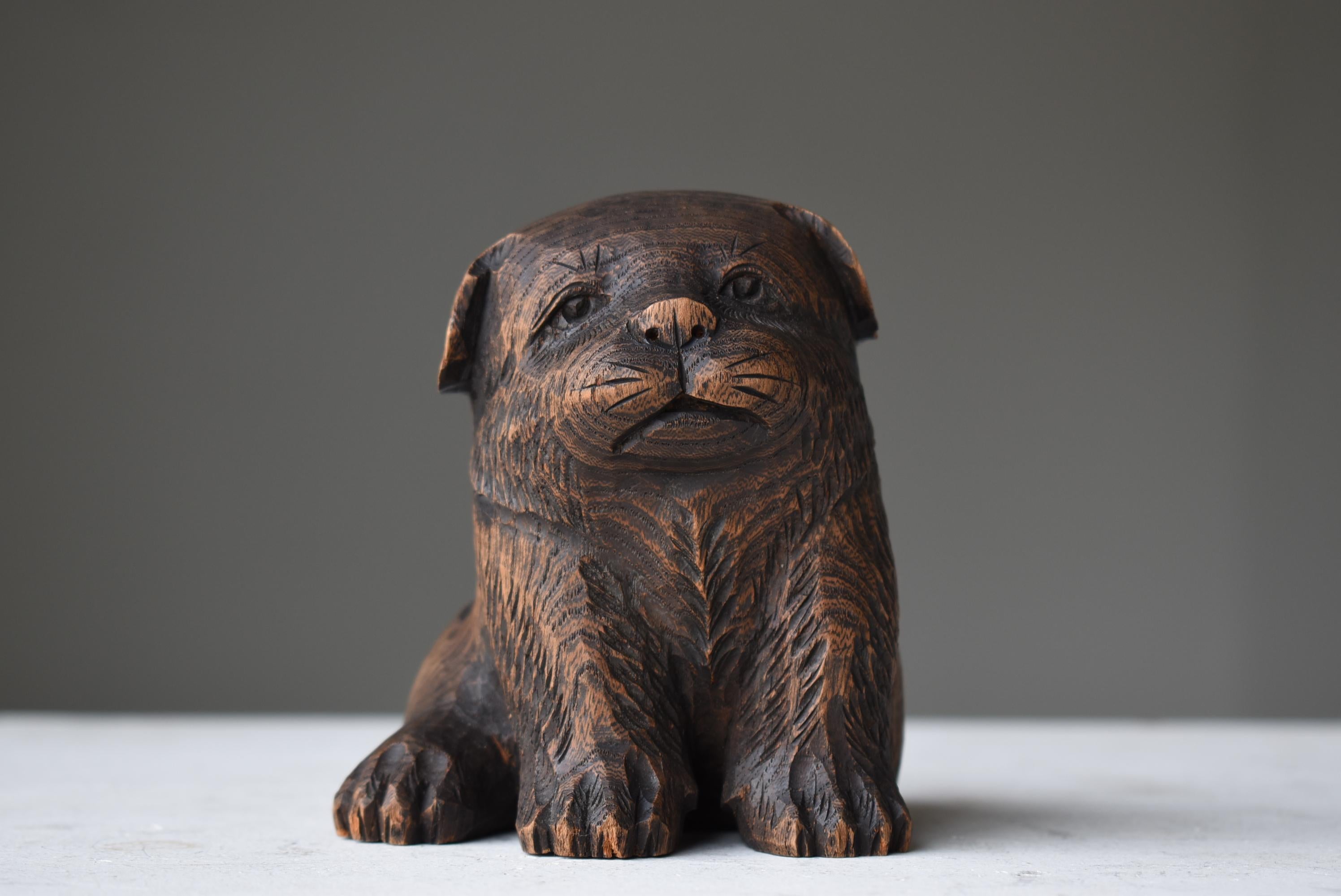 Hand-Carved Japanese Old Wood Carving Dog 1930s-1950s / Figurine Wabisabi