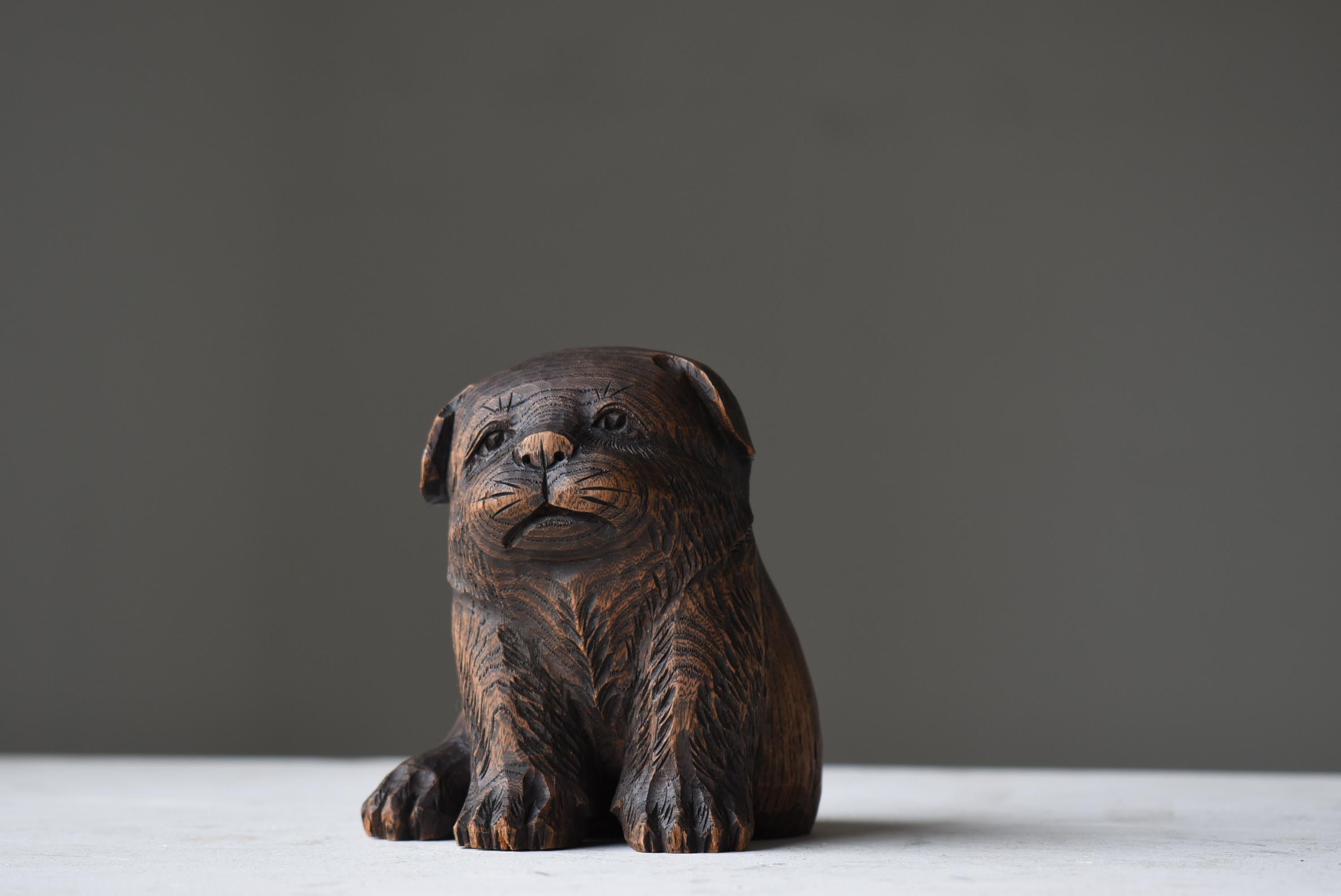 Japanese Old Wood Carving Dog 1930s-1950s / Figurine Wabisabi In Good Condition In Sammu-shi, Chiba